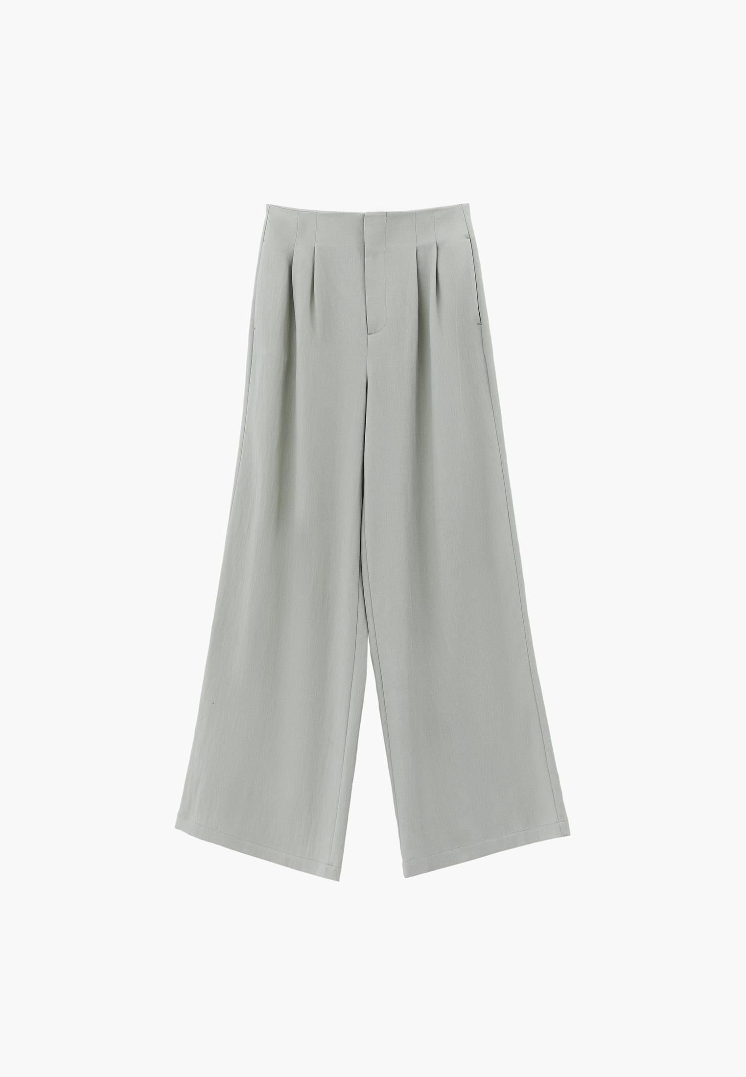 Ultra High Waist Wide Leg Pleated Pants - AQUA GRAY