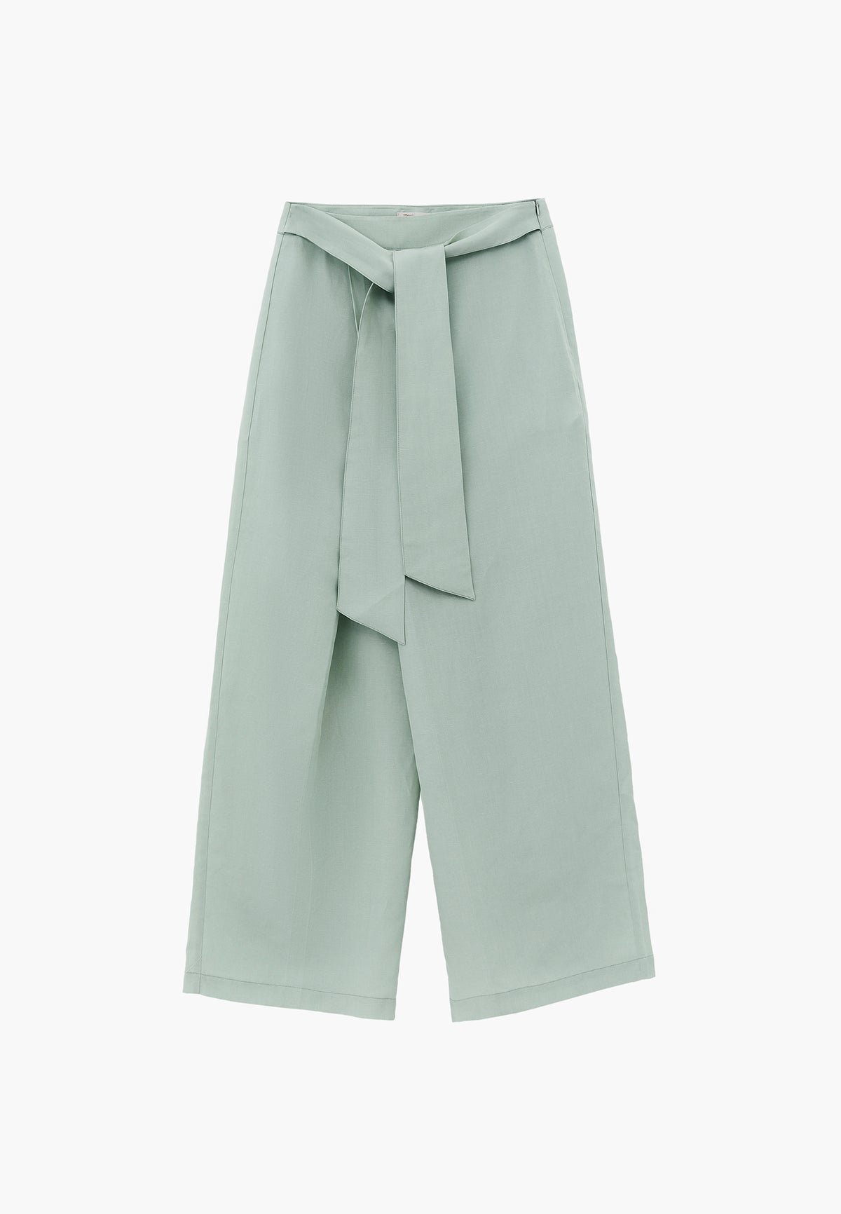 Belted High Waist Wide Leg Pants - AQUA GRAY