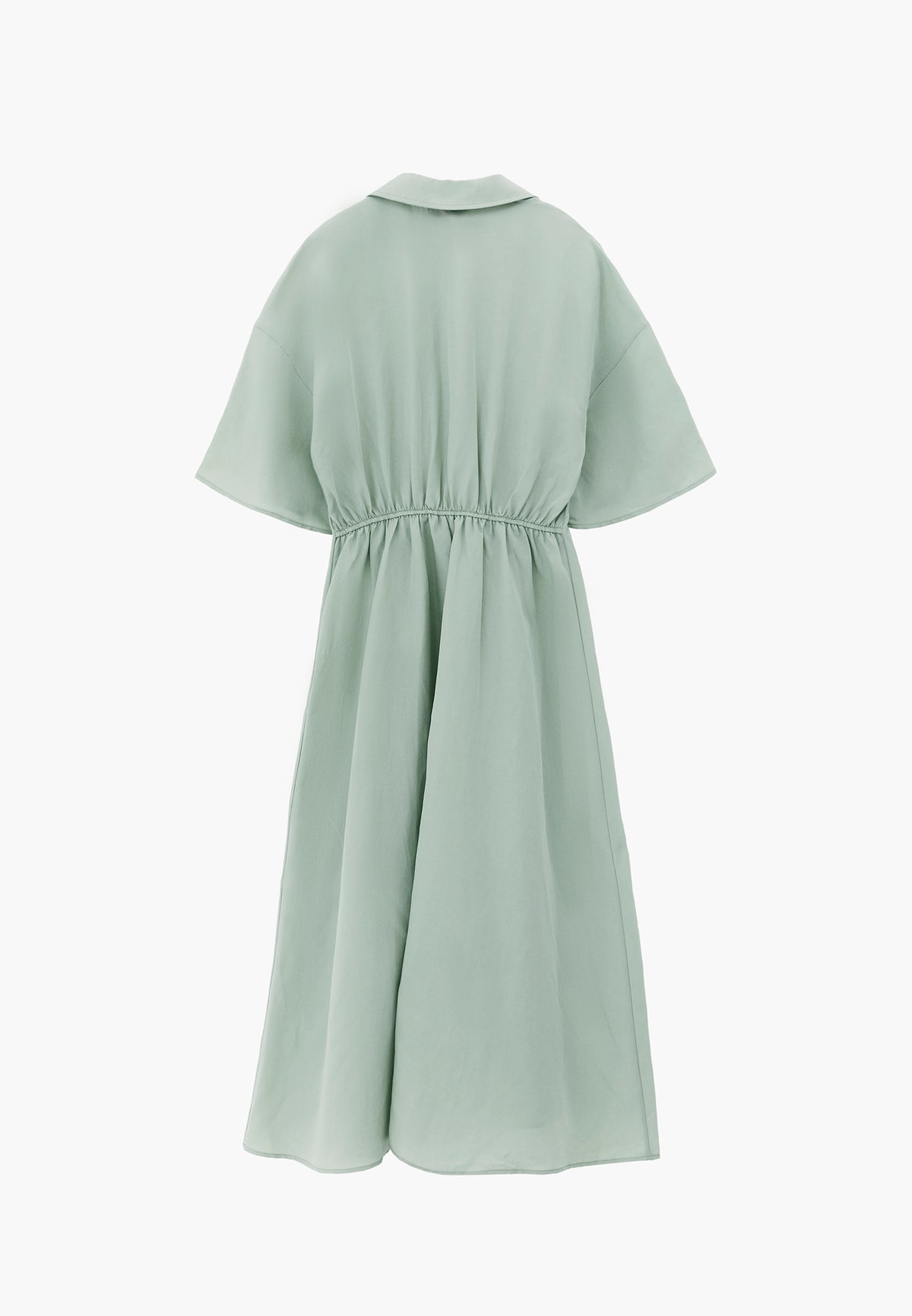 Shirt Collar Batwing Sleeve Pleated Long Dress - AQUA GRAY