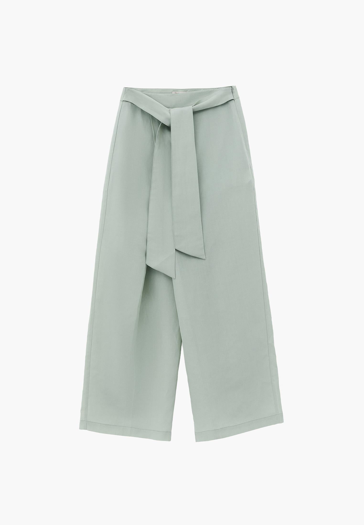Belted High Waist Wide Leg Pants - AQUA GRAY