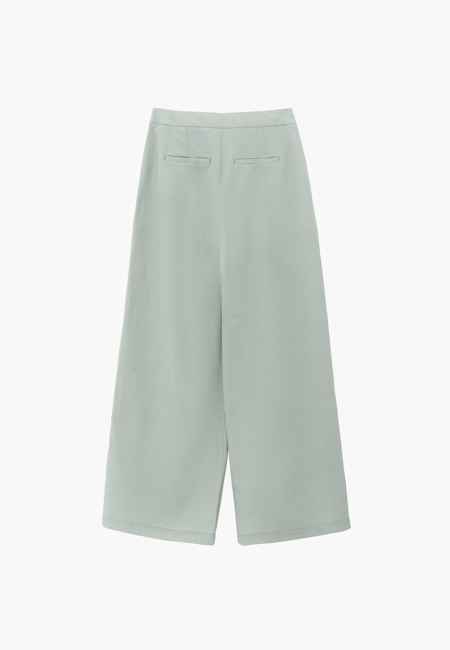 Belted High Waist Wide Leg Pants - AQUA GRAY