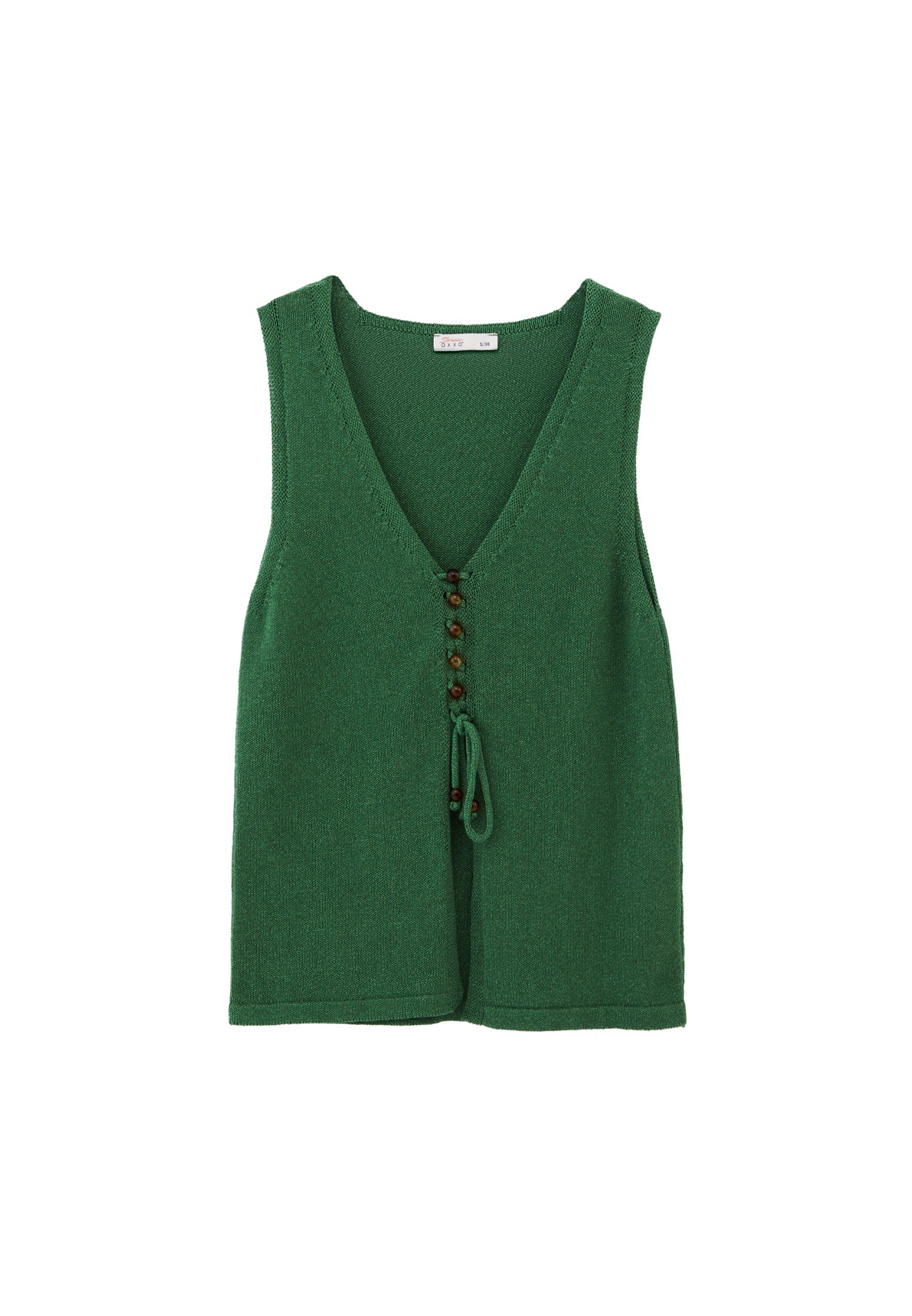 Sleeveless Tunic Vest With Beaded V Neck - ARTICHOKE GREEN