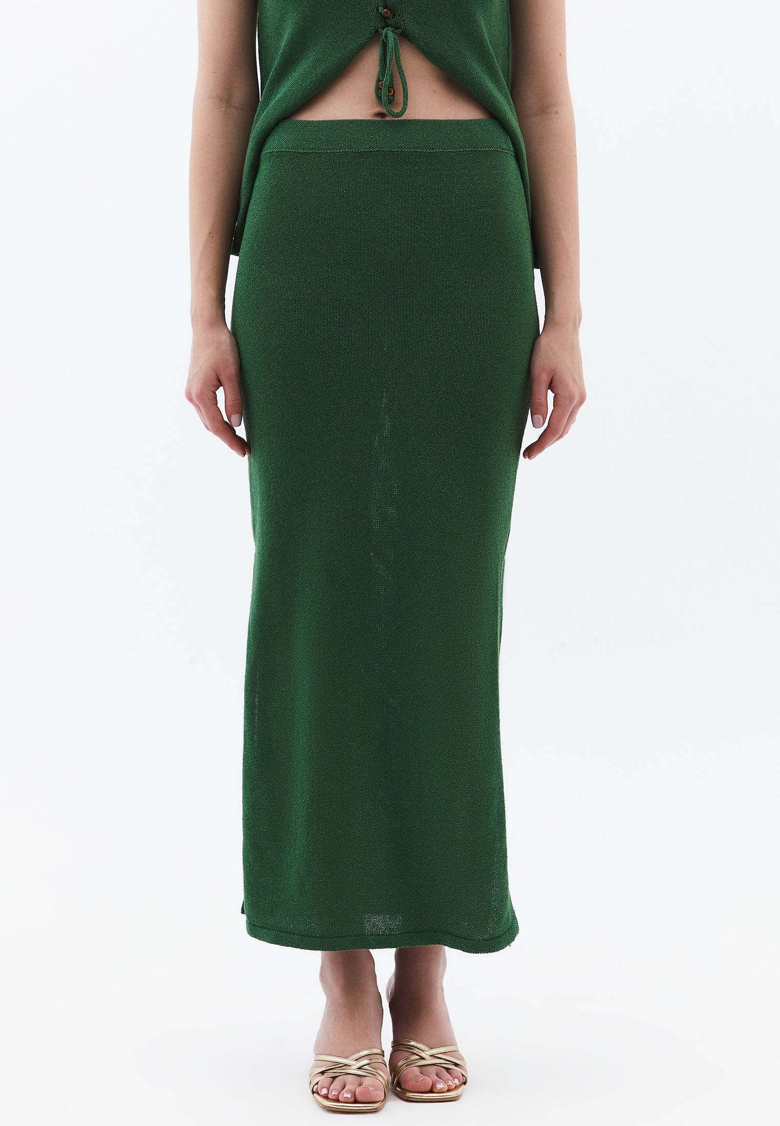 Long Skirt With Slit Detail - ARTICHOKE GREEN
