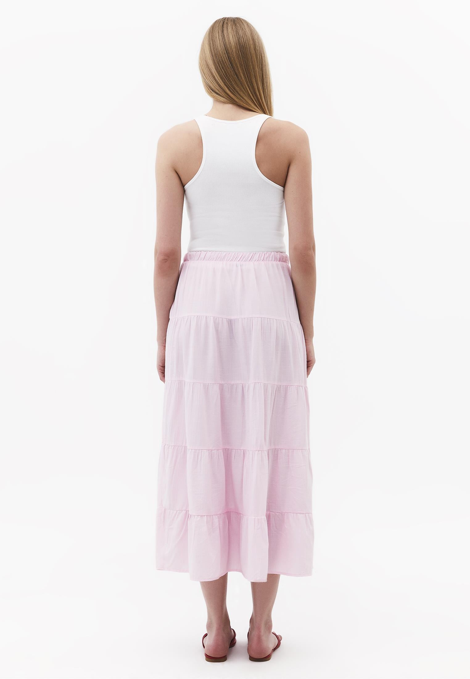 High Waist Ruched Midi Skirt - BARELY PINK