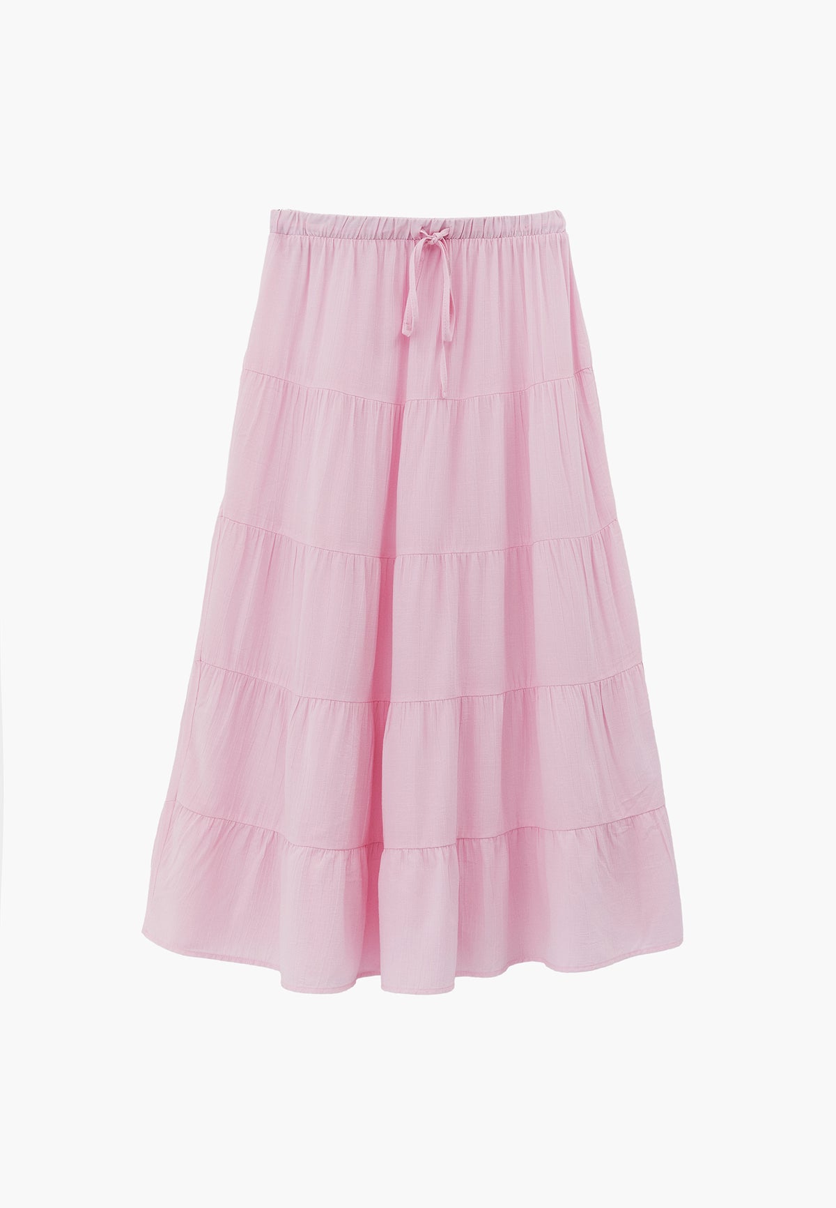 High Waist Ruched Midi Skirt - BARELY PINK