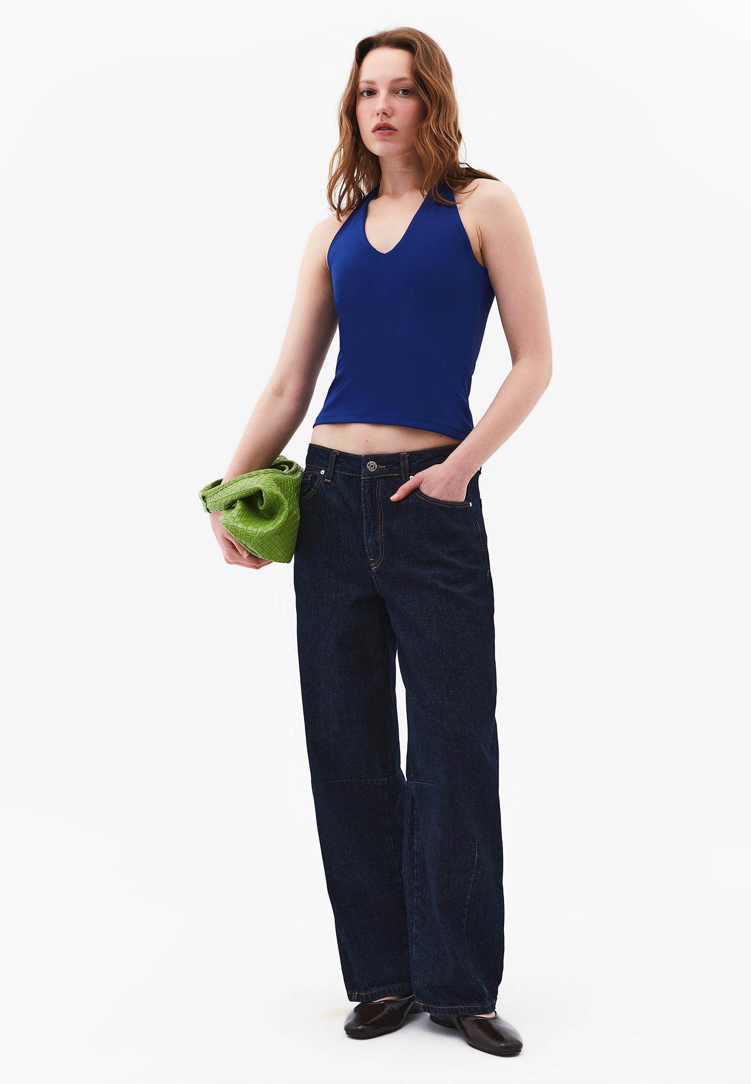 Halter Neck Button Detailed Blouse - BELLWETHER BLUE