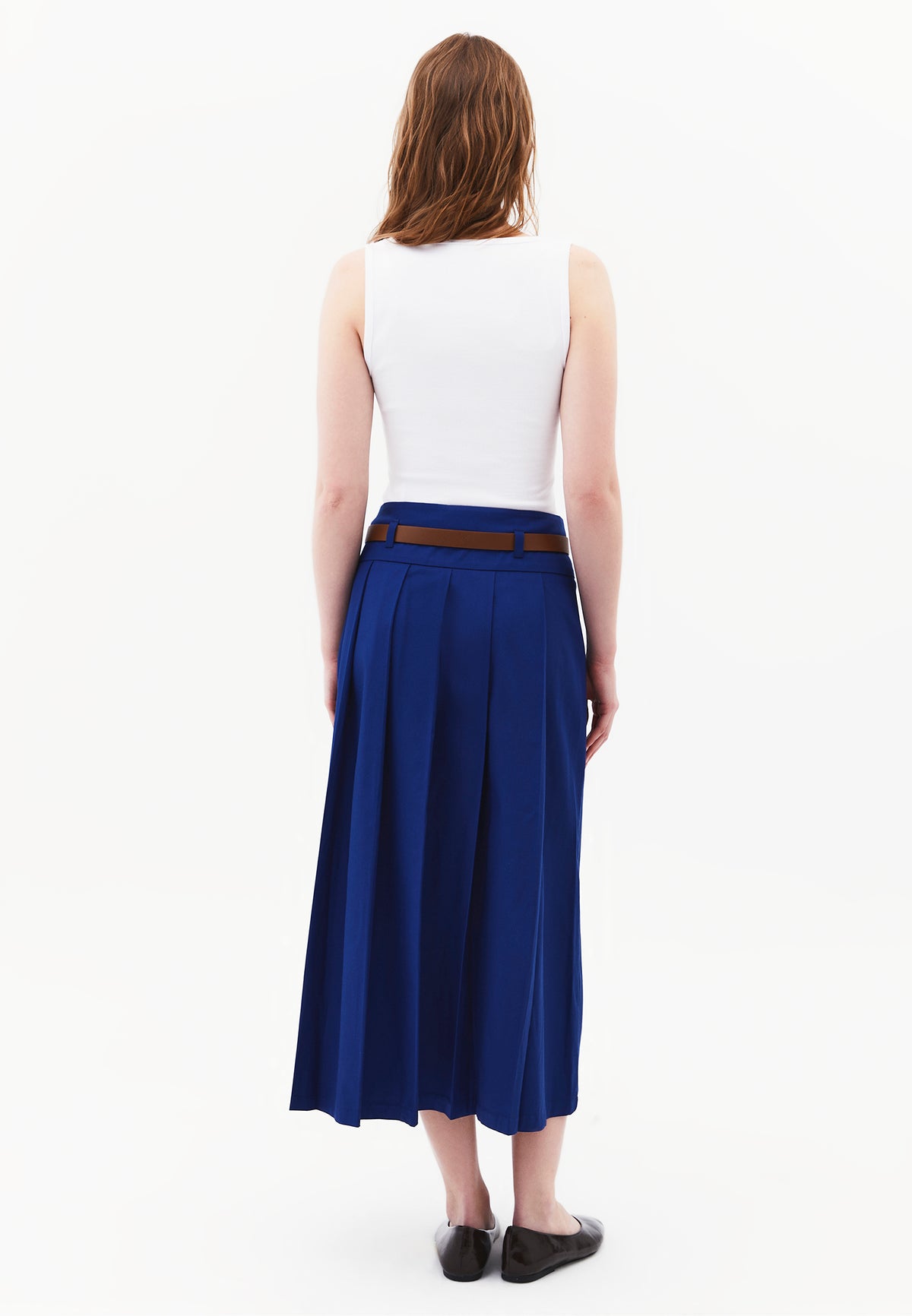 Long Pleated A-Line Skirt With Belt Detail - BELLWETHER BLUE