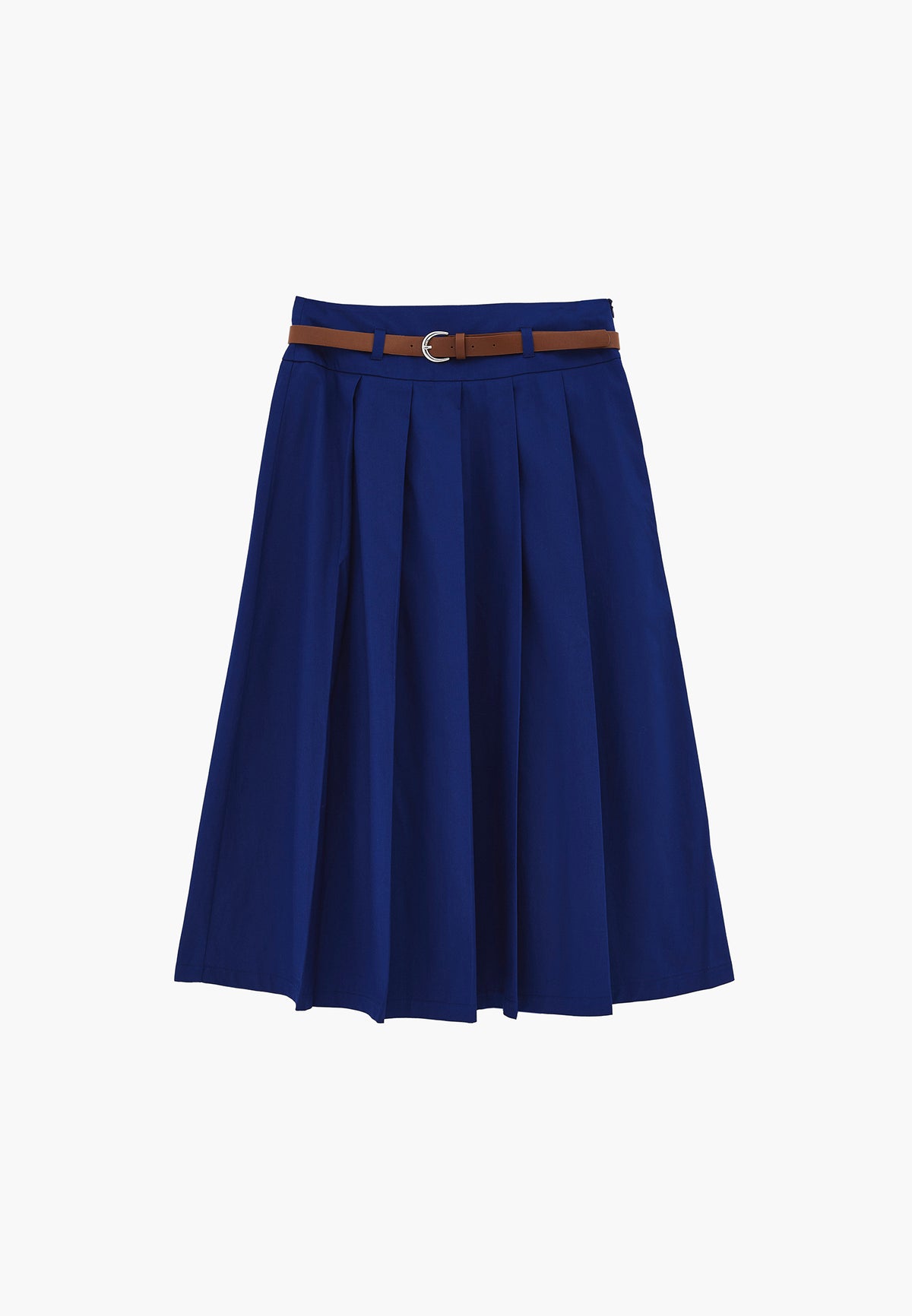 Long Pleated A-Line Skirt With Belt Detail - BELLWETHER BLUE