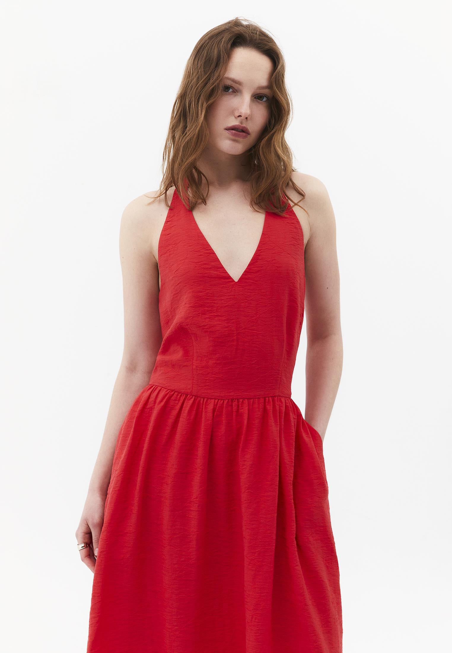 Flared Halter Neck Long Dress - BITTERSWEET