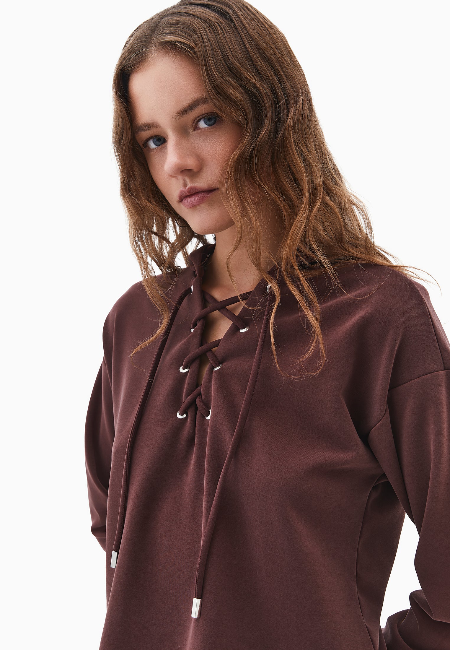 Hooded oversized sweatshirt - BITTER CHOCOLATE