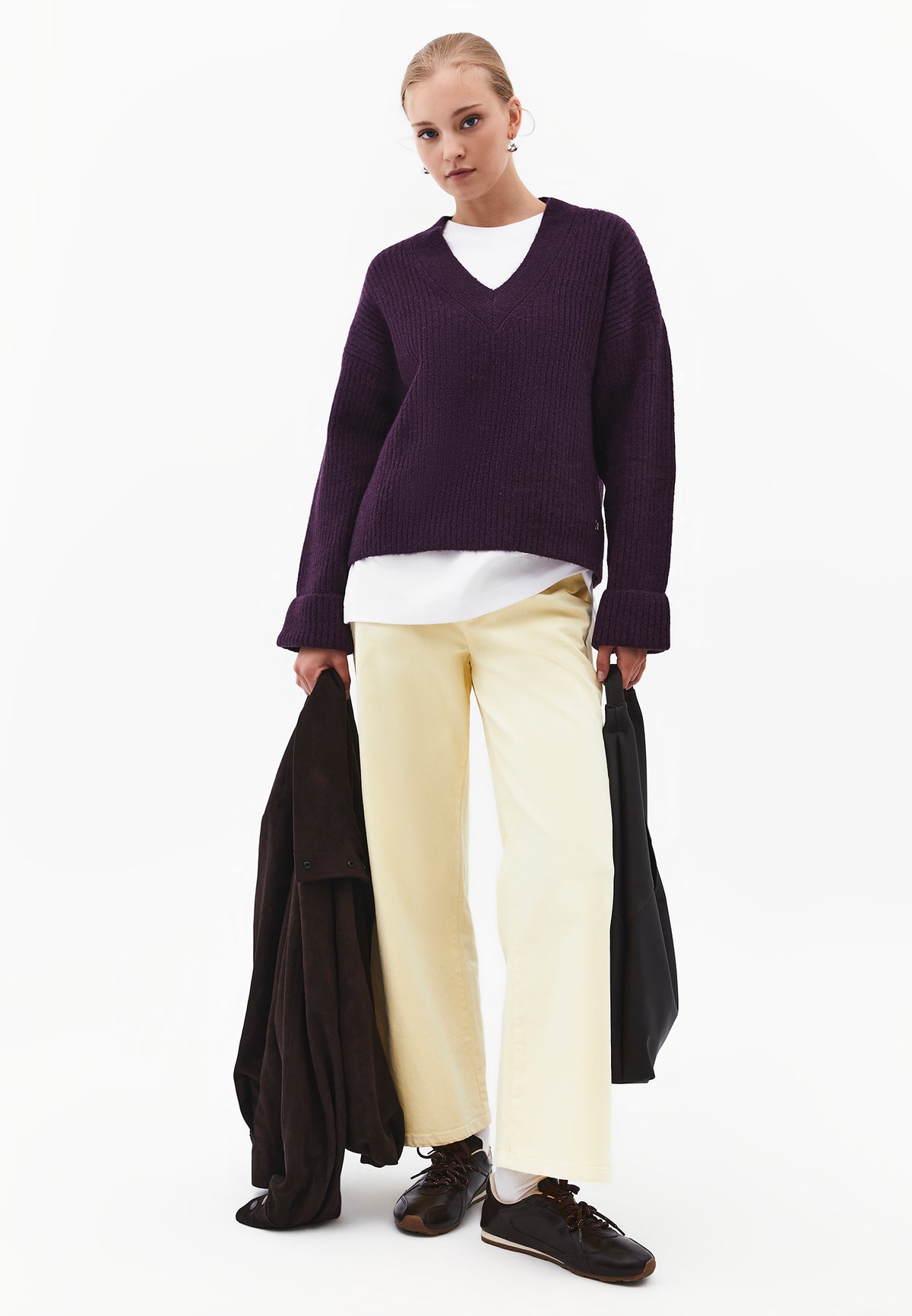 Loose V-Neck Sweater - Purple