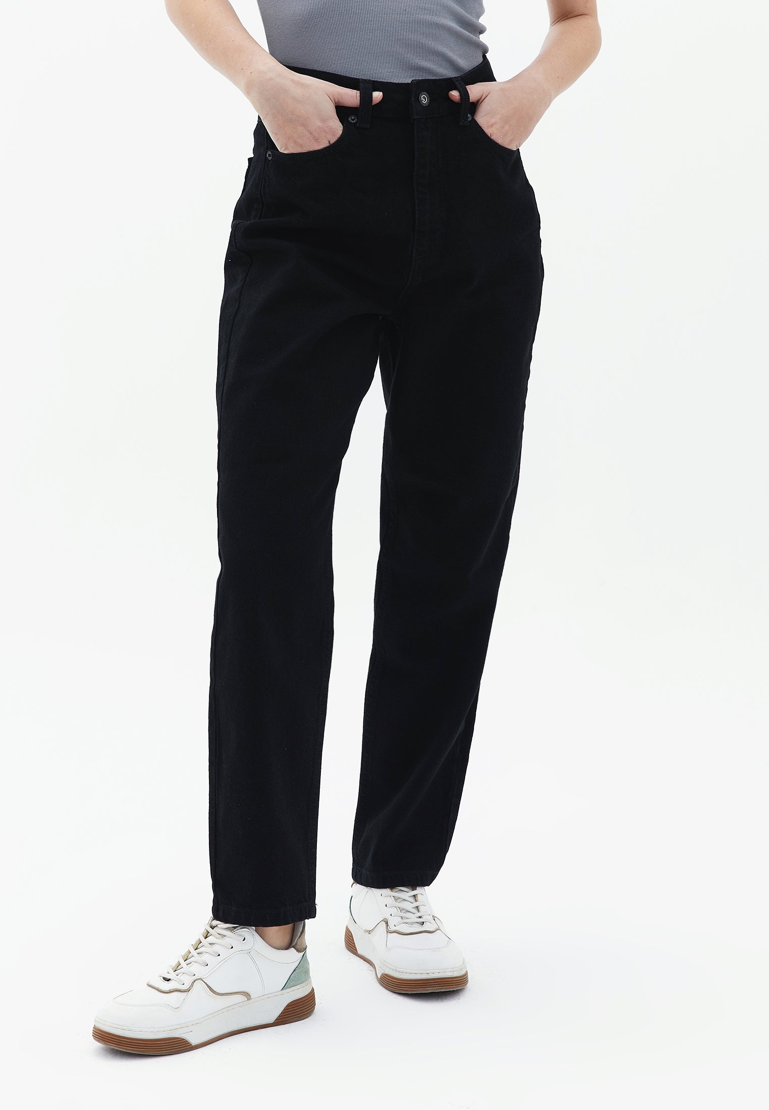 Ultra high waist slim trousers - BLACK DENIM