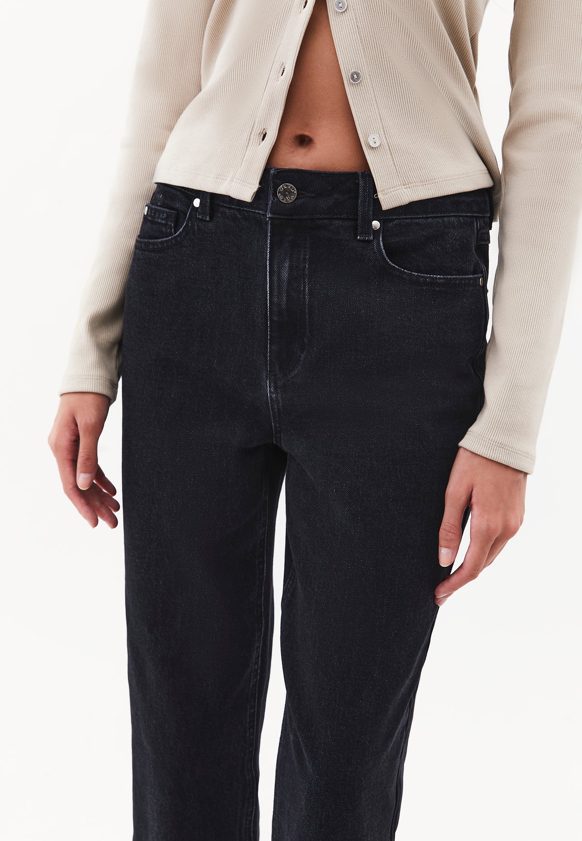 Five Pocket Straight Leg Denim Pants - BLACK DENIM