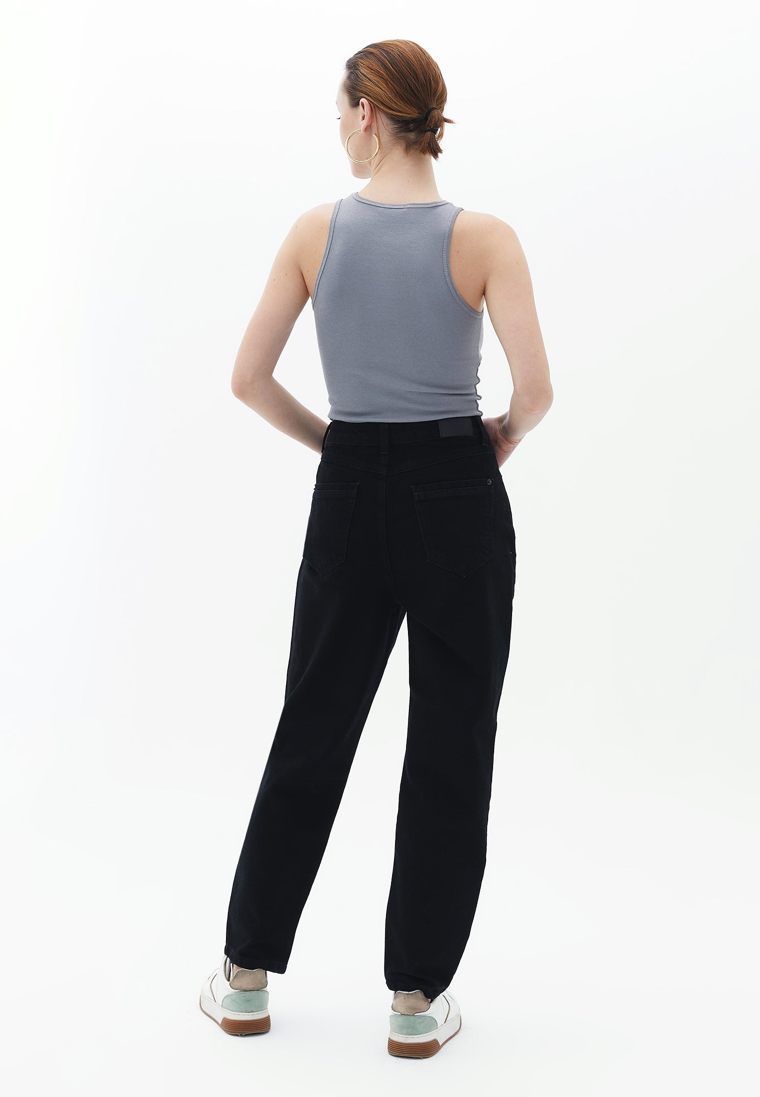 Ultra high waist slim trousers - BLACK DENIM