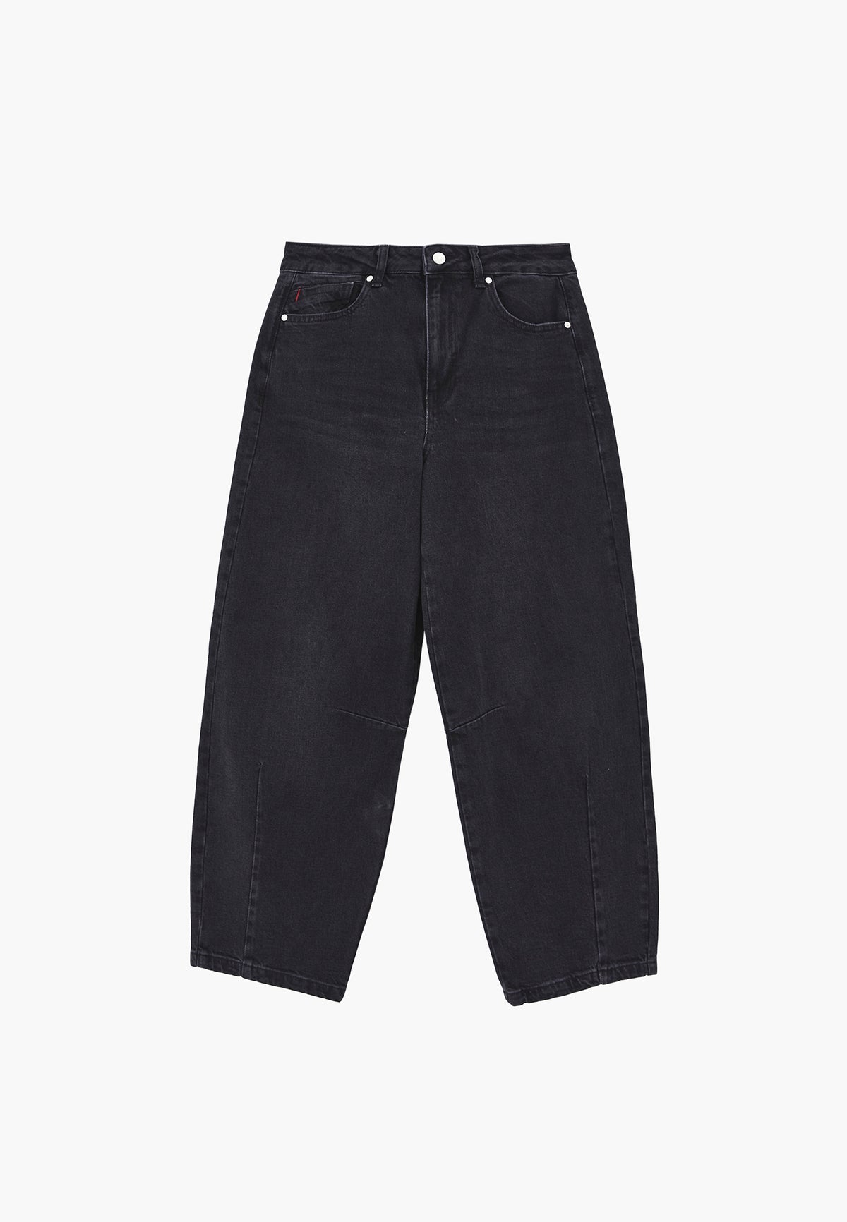 Barrel Leg Denim Pants with Cut Details - Black