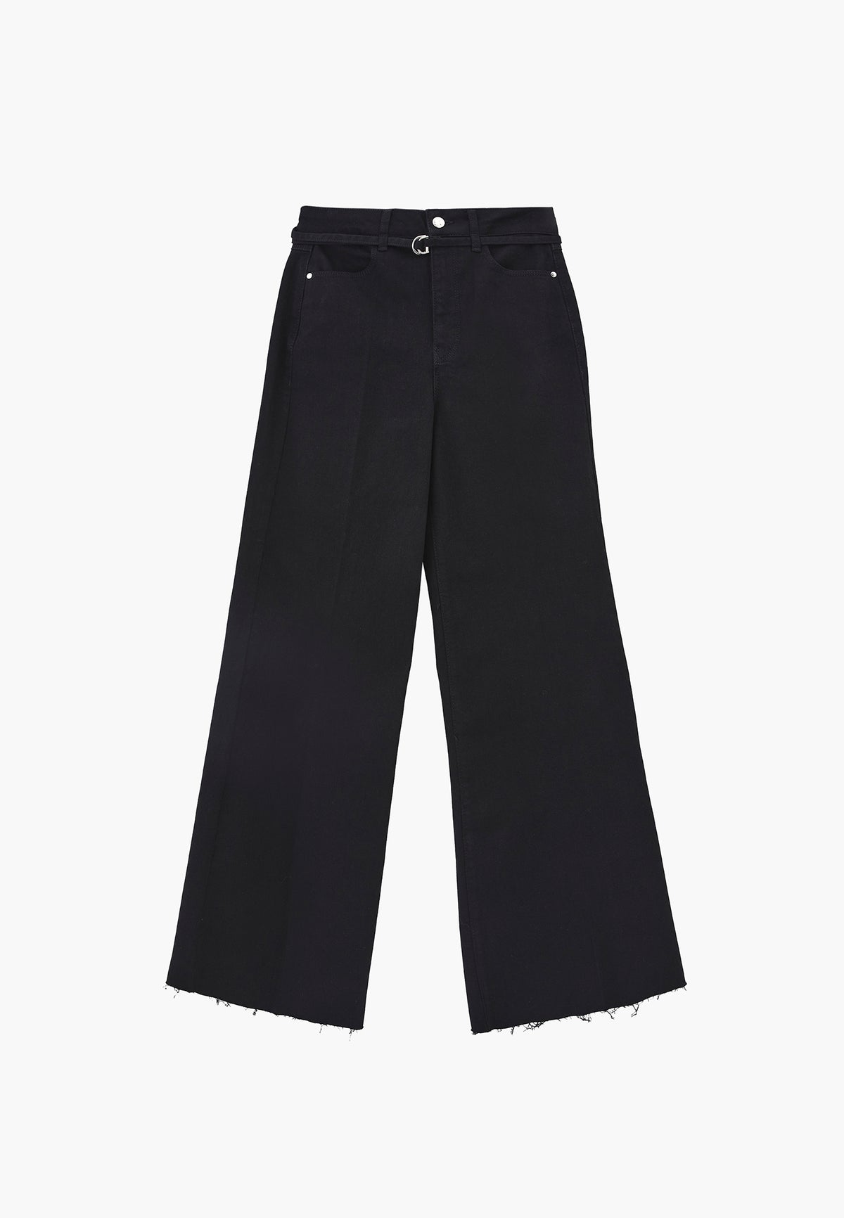Wide Leg Belted Trousers - Black