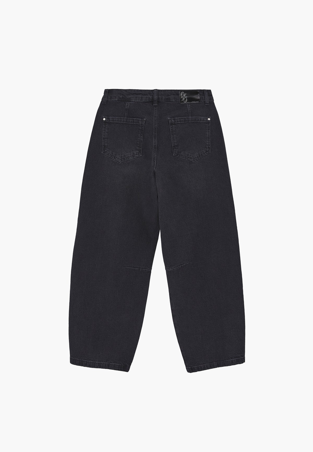 Barrel Leg Denim Pants with Cut Details - Black