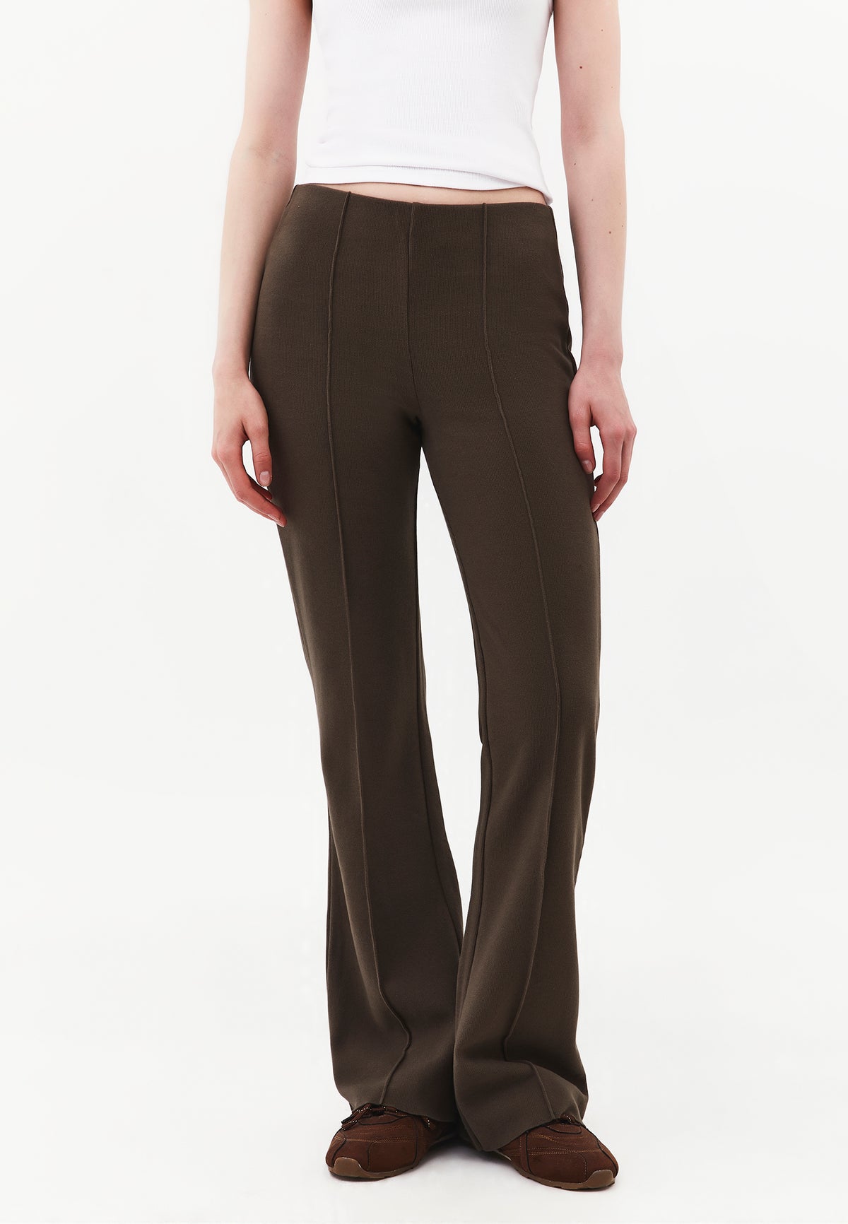 High Waist Flared Spanish Trousers - Brown
