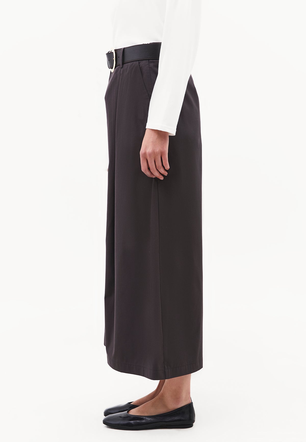 High Waist Belted Wide Leg Culotte Pants - Grey