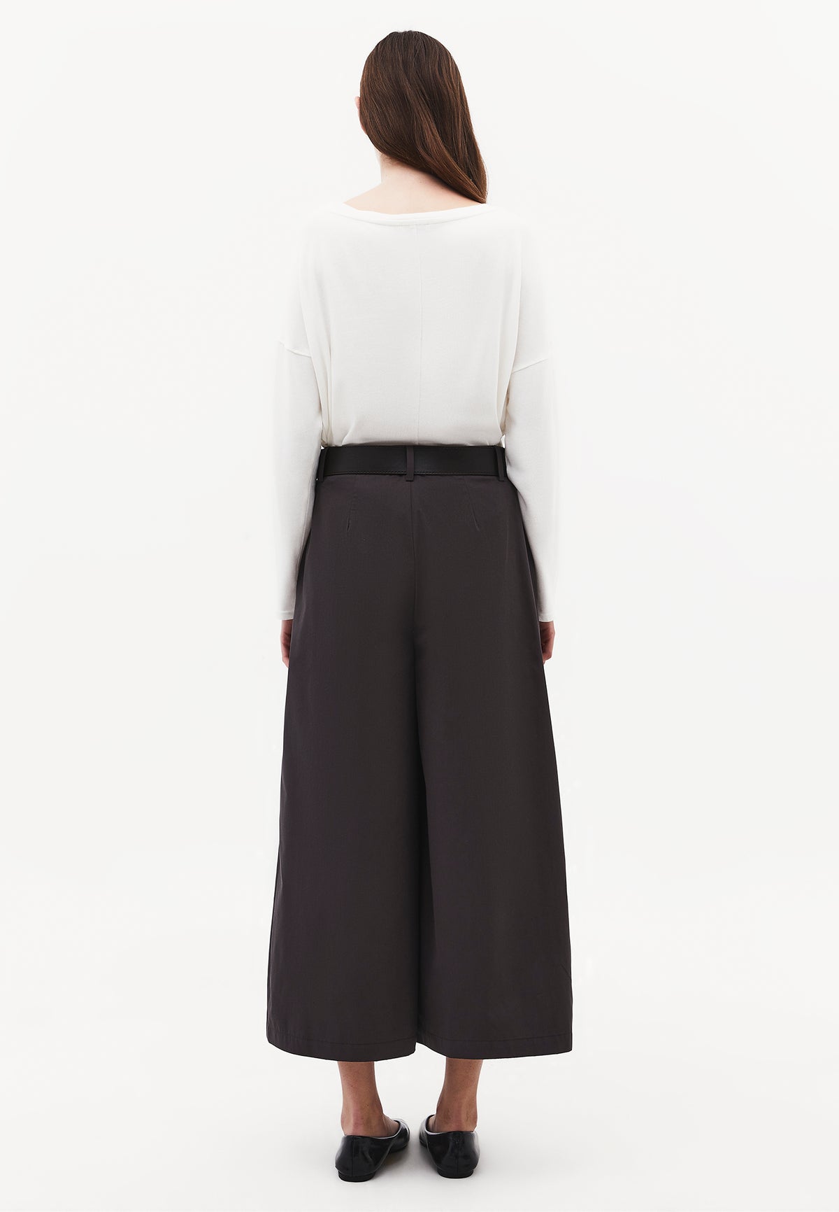 High Waist Belted Wide Leg Culotte Pants - Grey