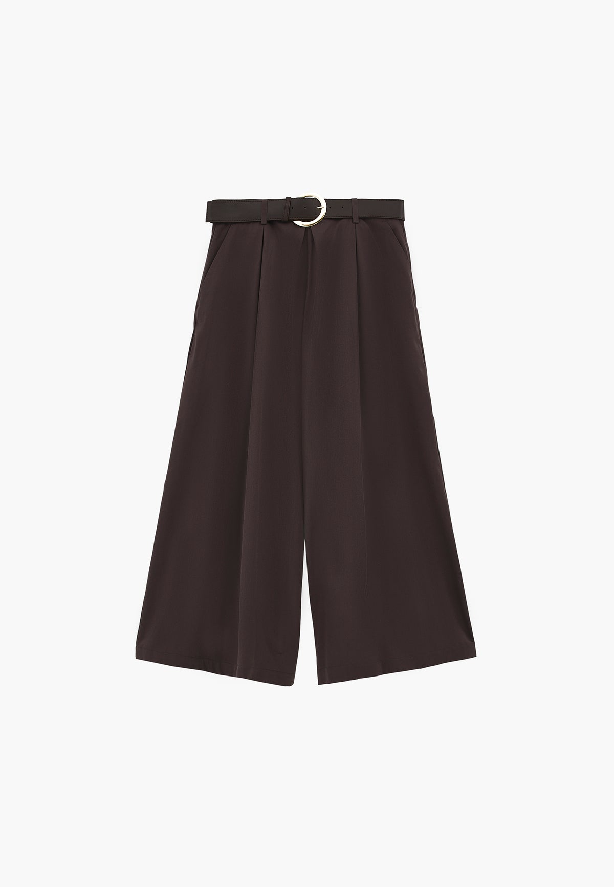 High Waist Belted Wide Leg Culotte Pants - Grey