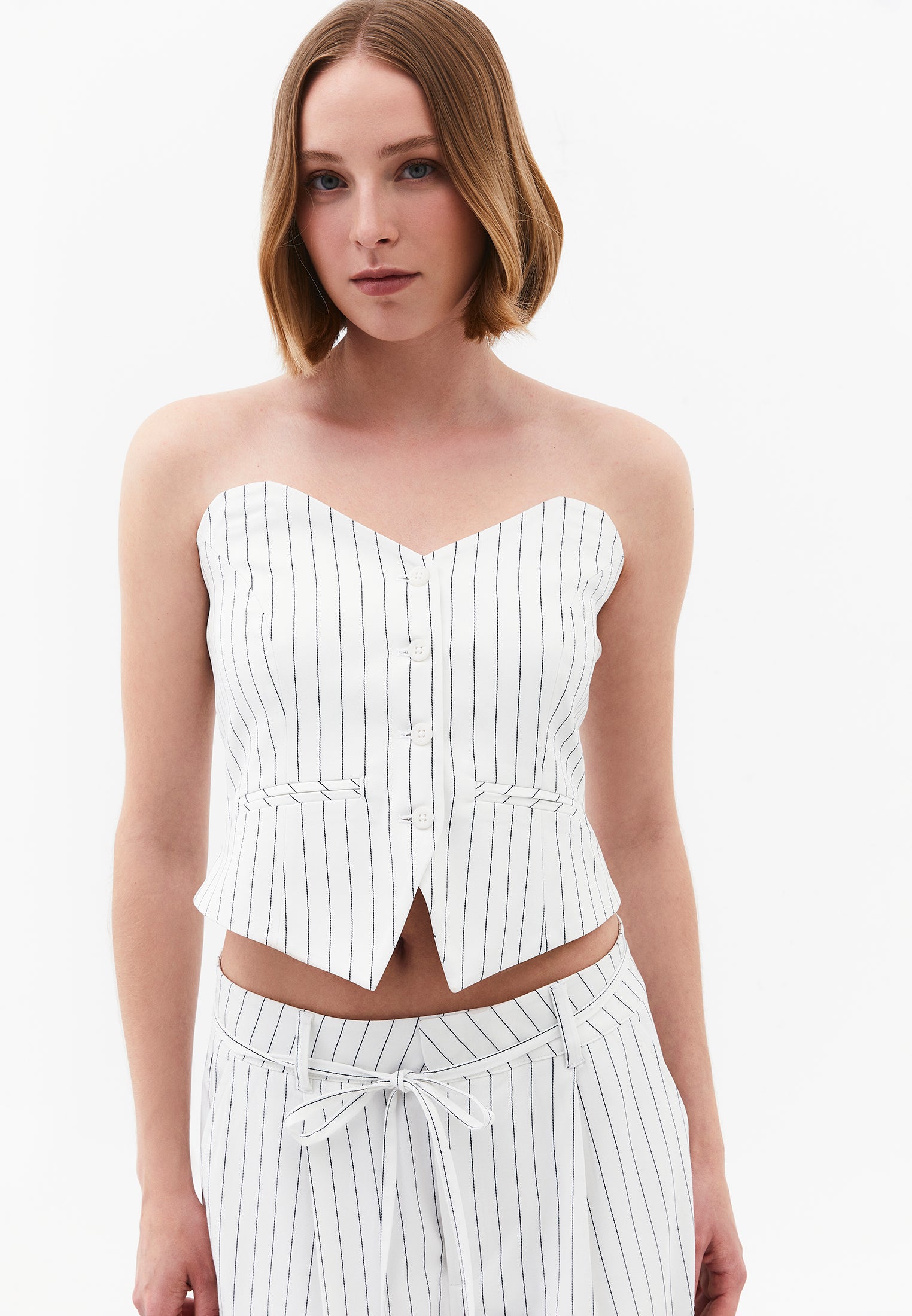 Standard Length V-Neck Striped Vest - BLACK STRIPE COMB