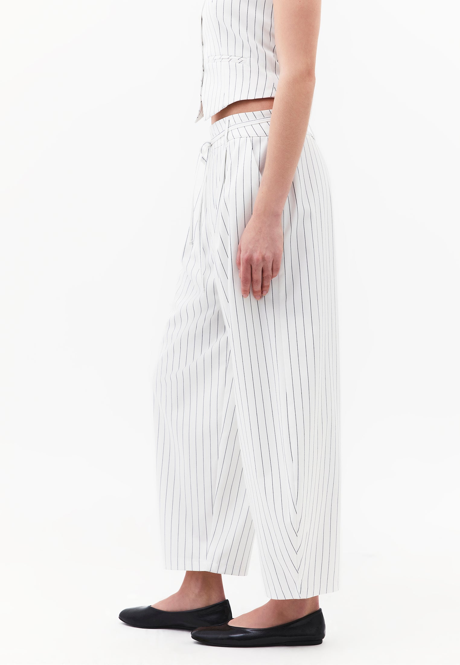 Striped Barrel Leg Long Trousers - BLACK STRIPE COMB