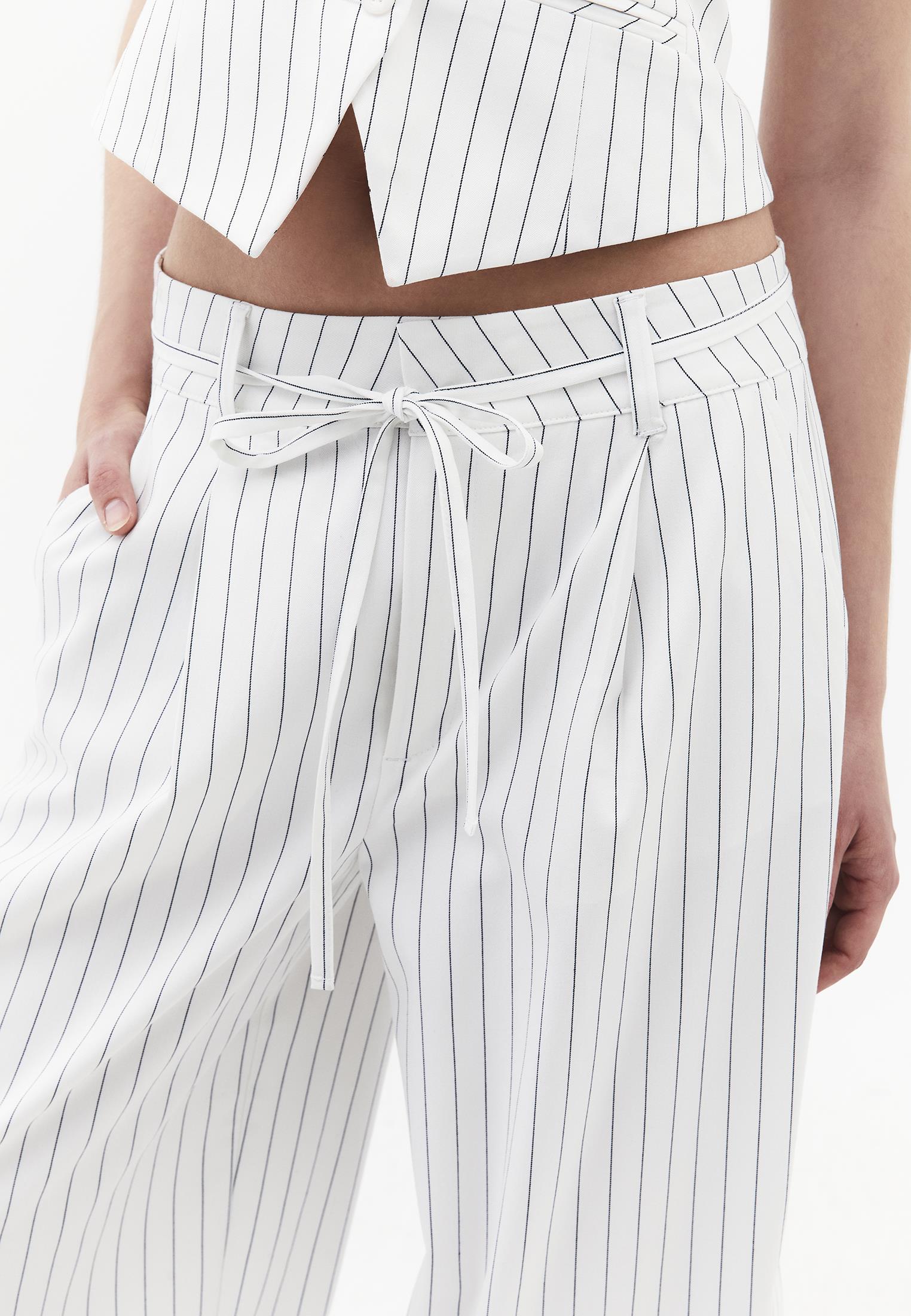 Striped Barrel Leg Long Trousers - BLACK STRIPE COMB