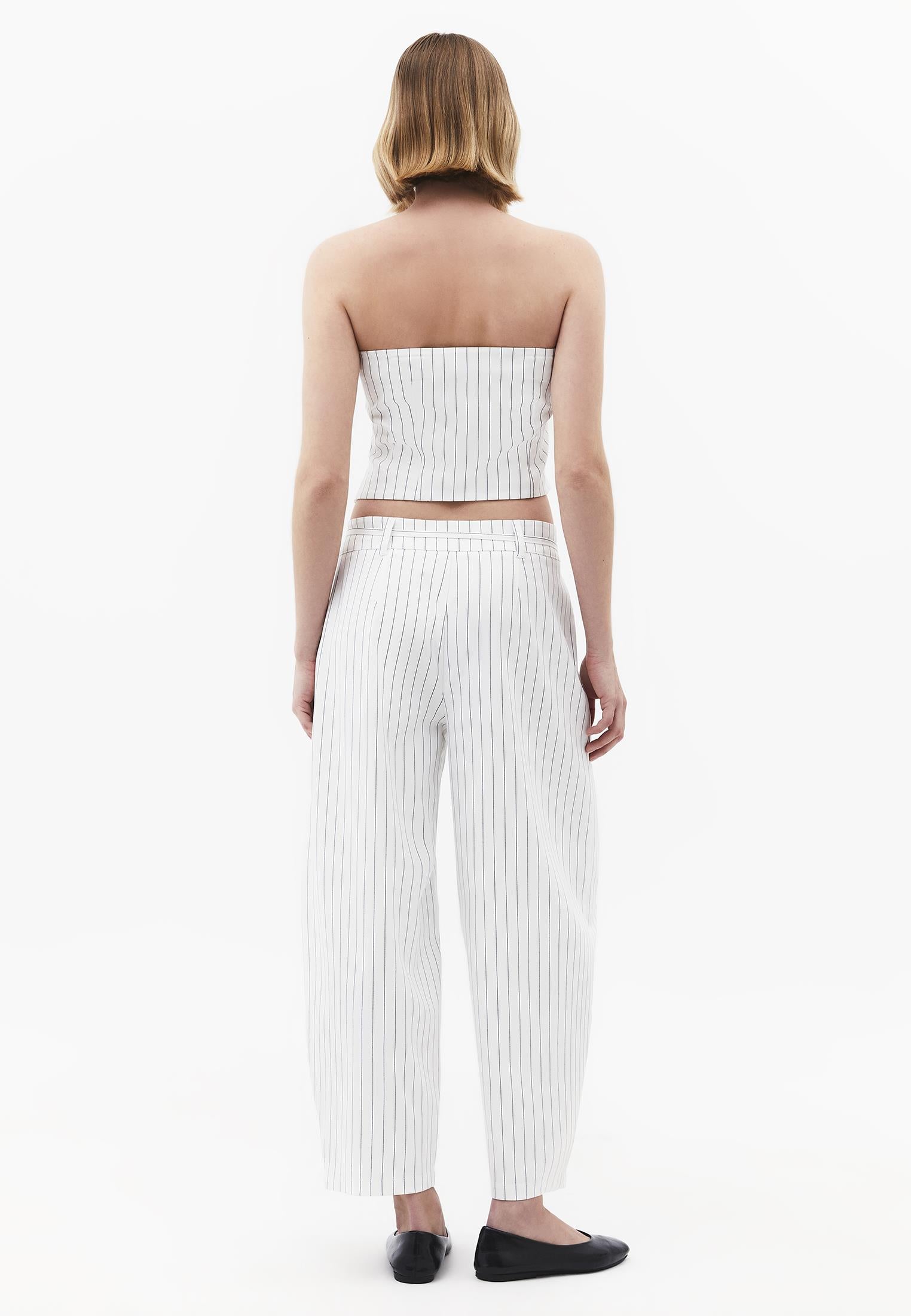 Striped Barrel Leg Long Trousers - BLACK STRIPE COMB