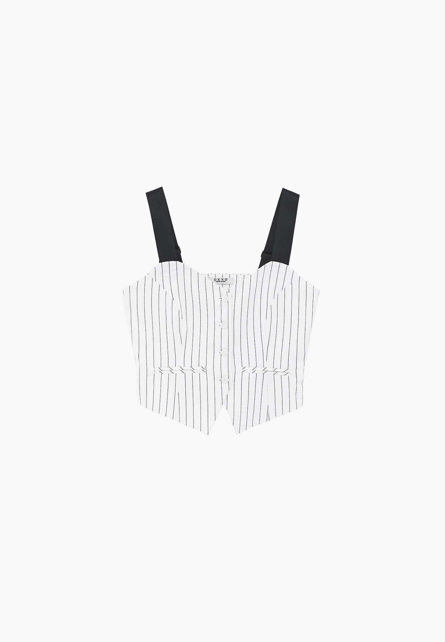 Standard Length V-Neck Striped Vest - BLACK STRIPE COMB