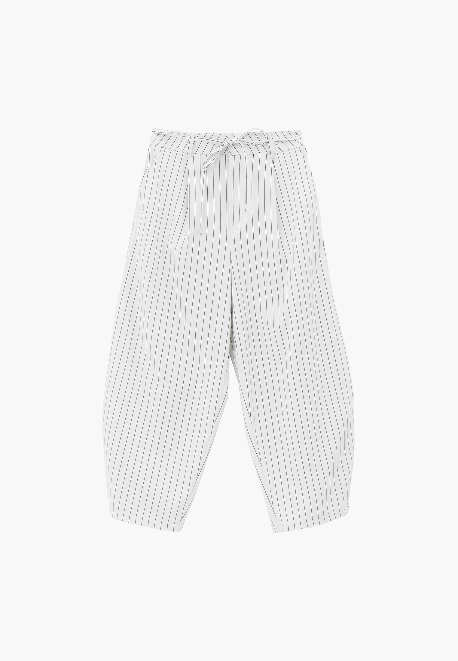Striped Barrel Leg Long Trousers - BLACK STRIPE COMB