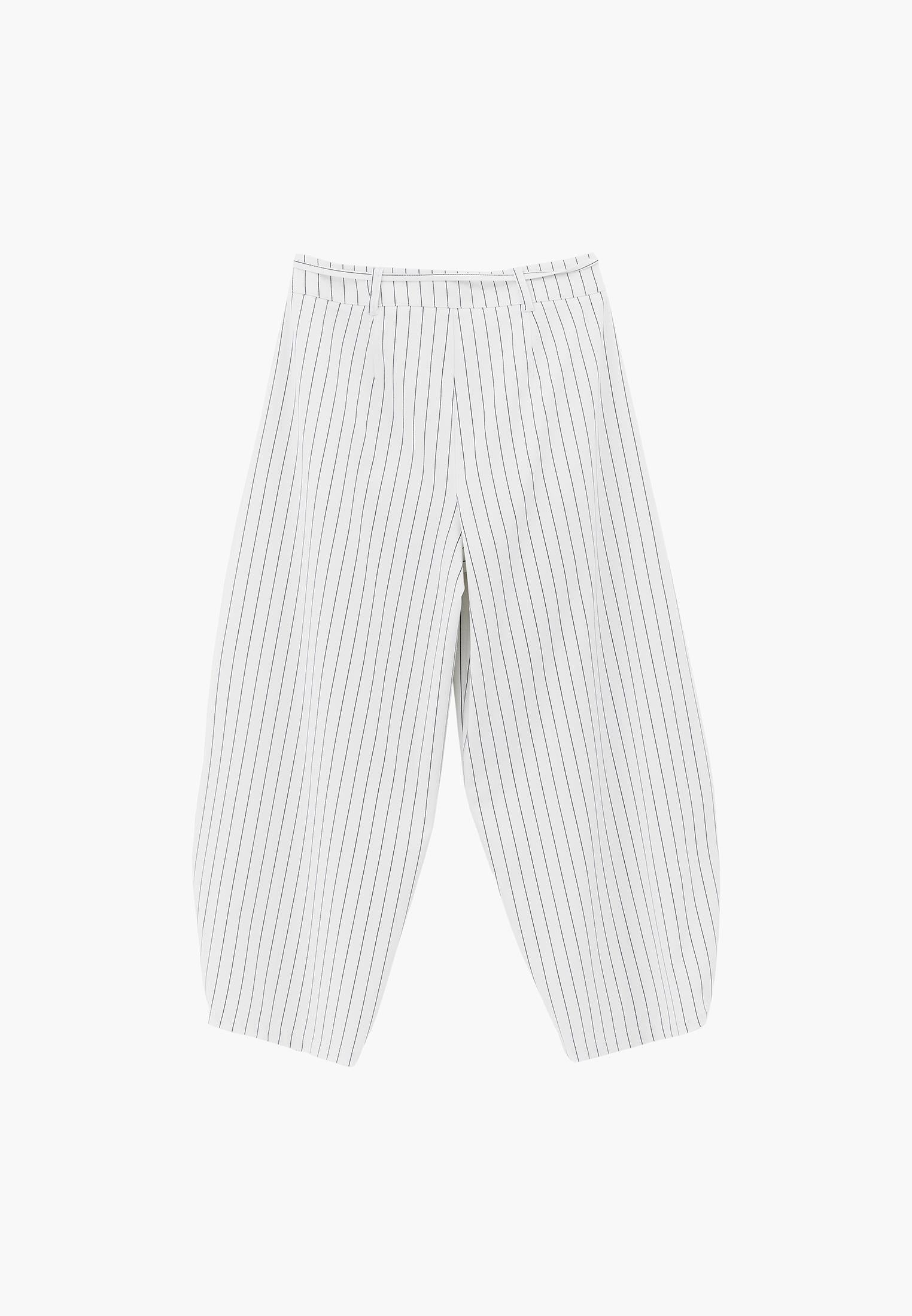 Striped Barrel Leg Long Trousers - BLACK STRIPE COMB