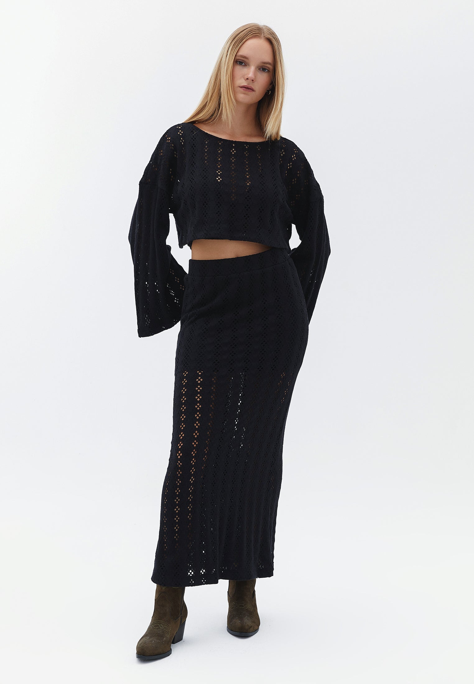 Cotton maxi skirt - BLACK