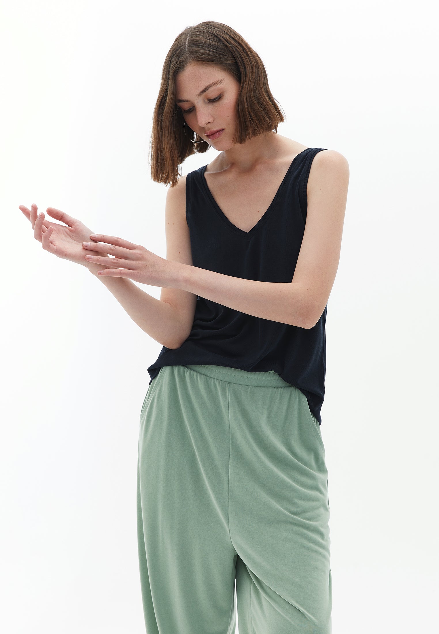 Sleeveless blouse with modal content - BLACK