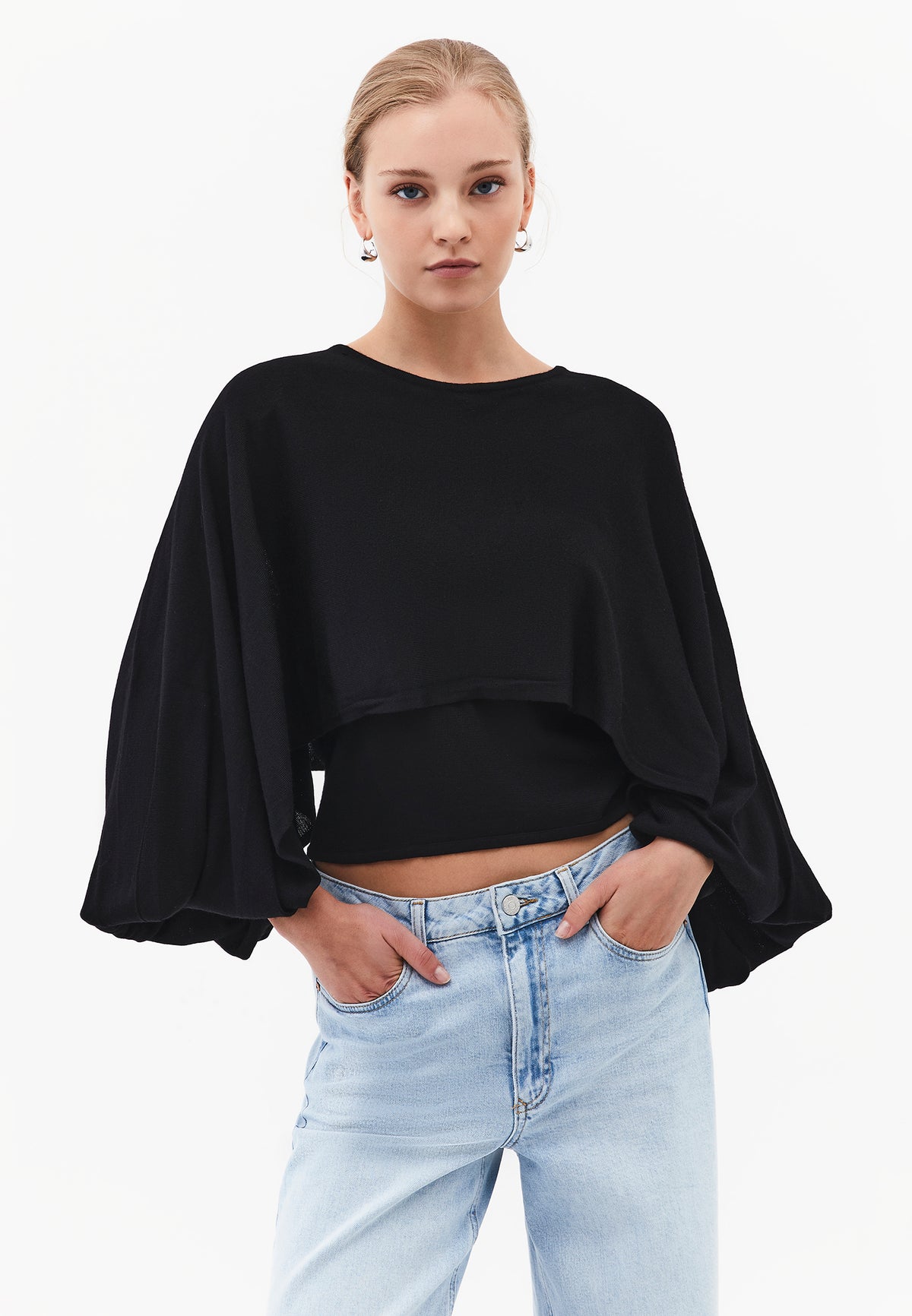Balloon Sleeve Sweater - BLACK