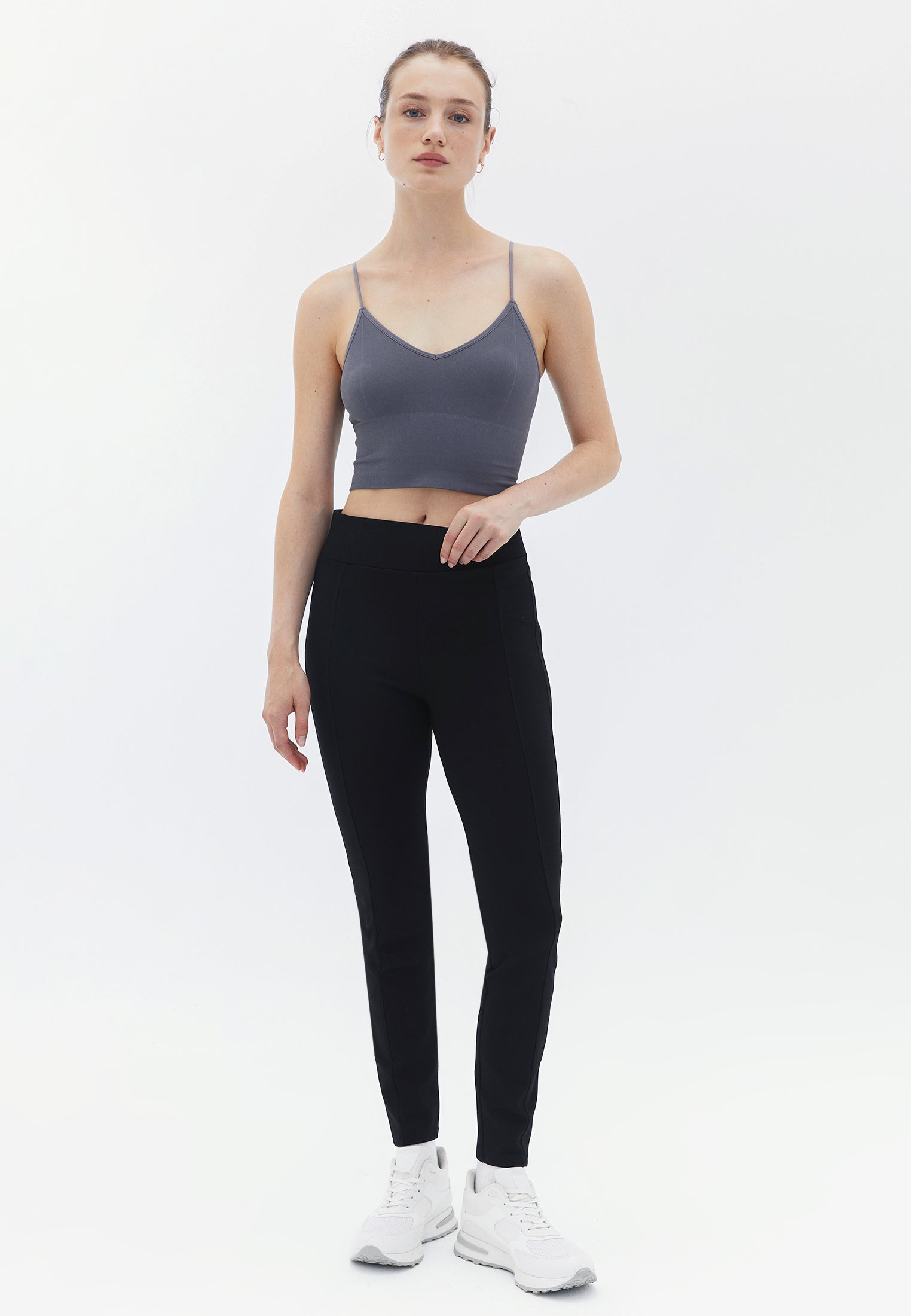 ELASTIC DETAILED ANKLE LEGGINGS - BLACK