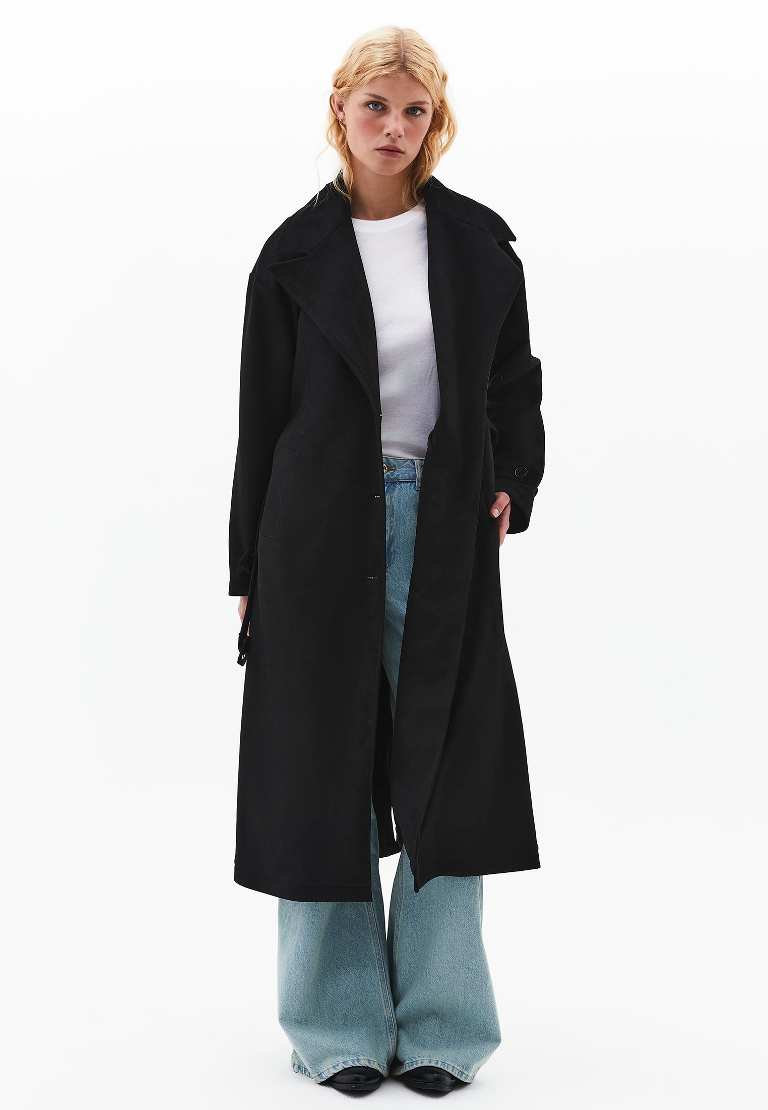 SUEDE TRENCHCOAT - BLACK