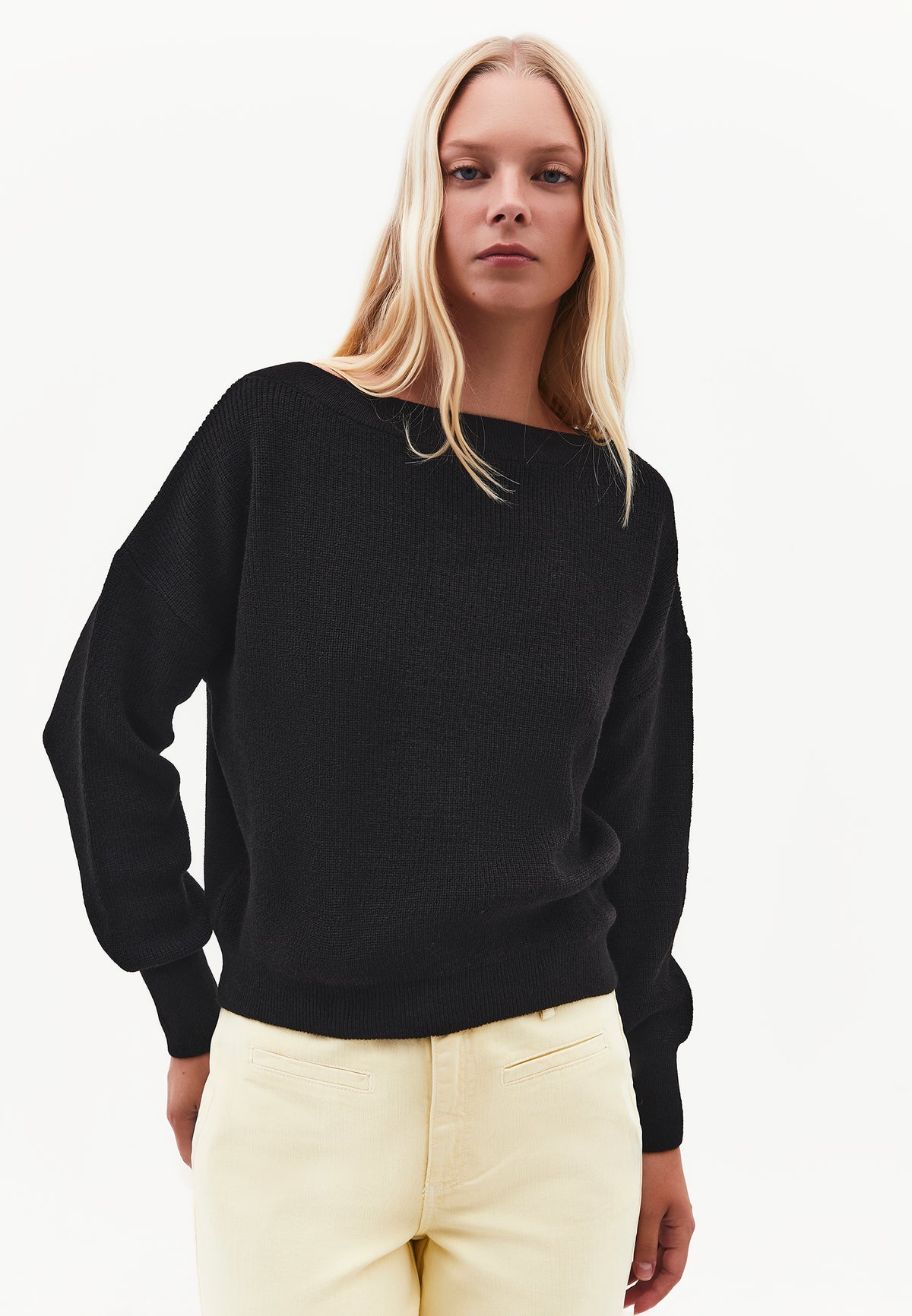 Boat Neck Loose Sweater - BLACK