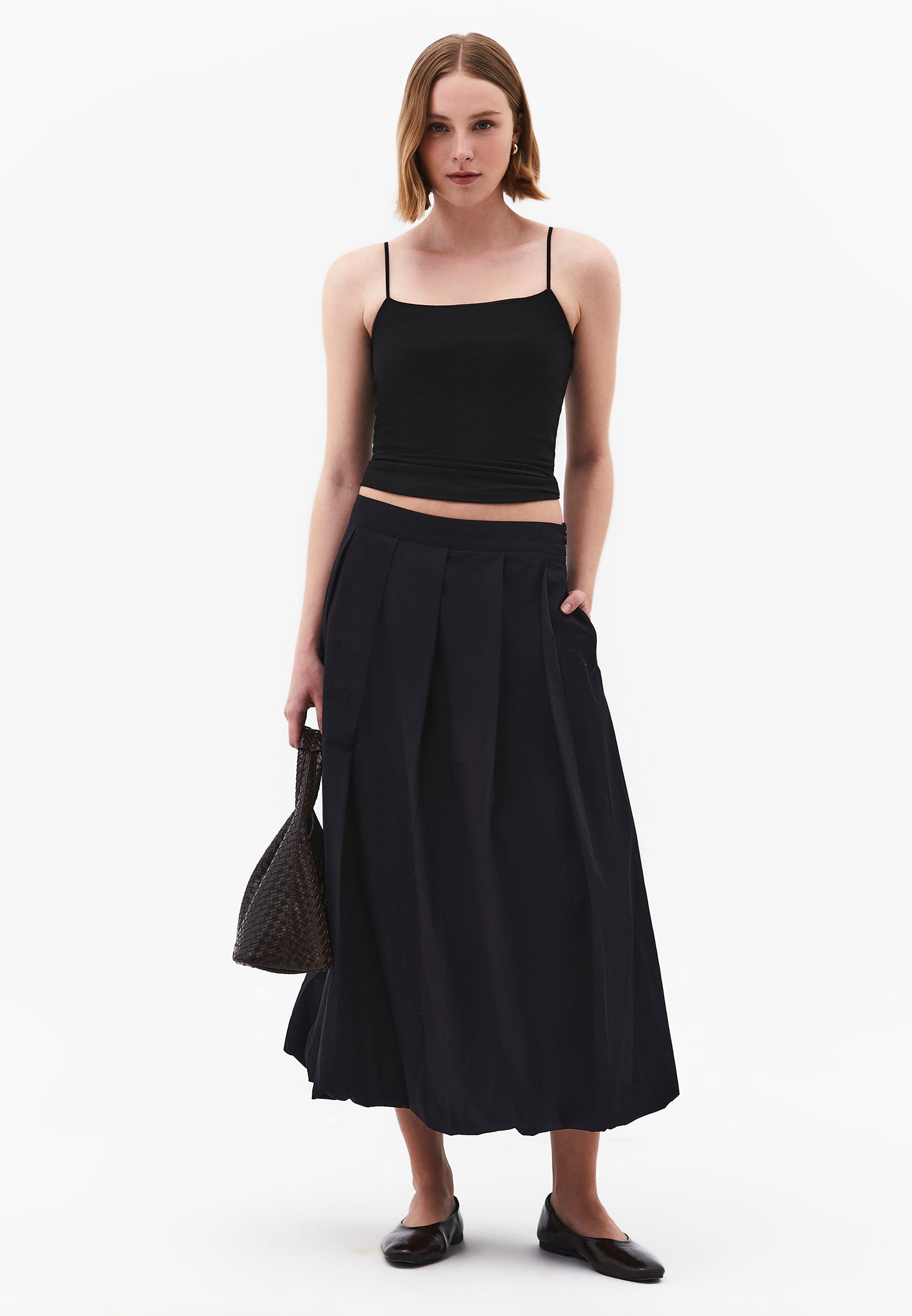 Balloon Form Long Skirt - BLACK