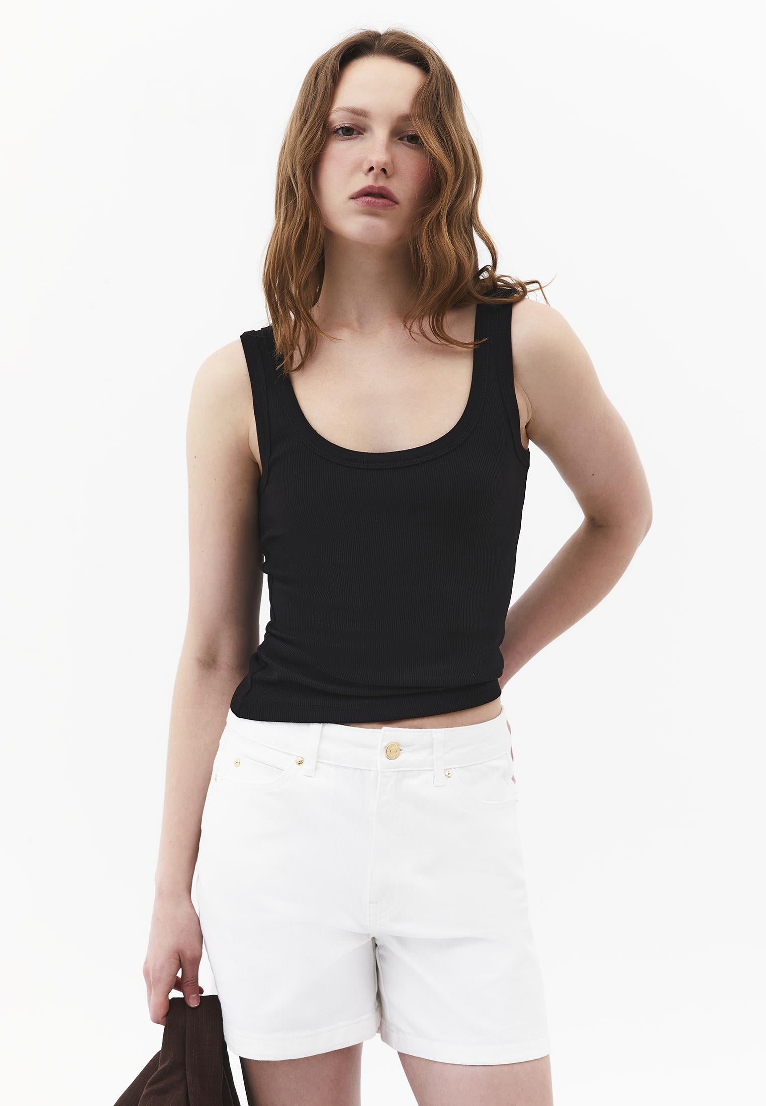 U Neck Bodycon Ribbed Tank Top - BLACK