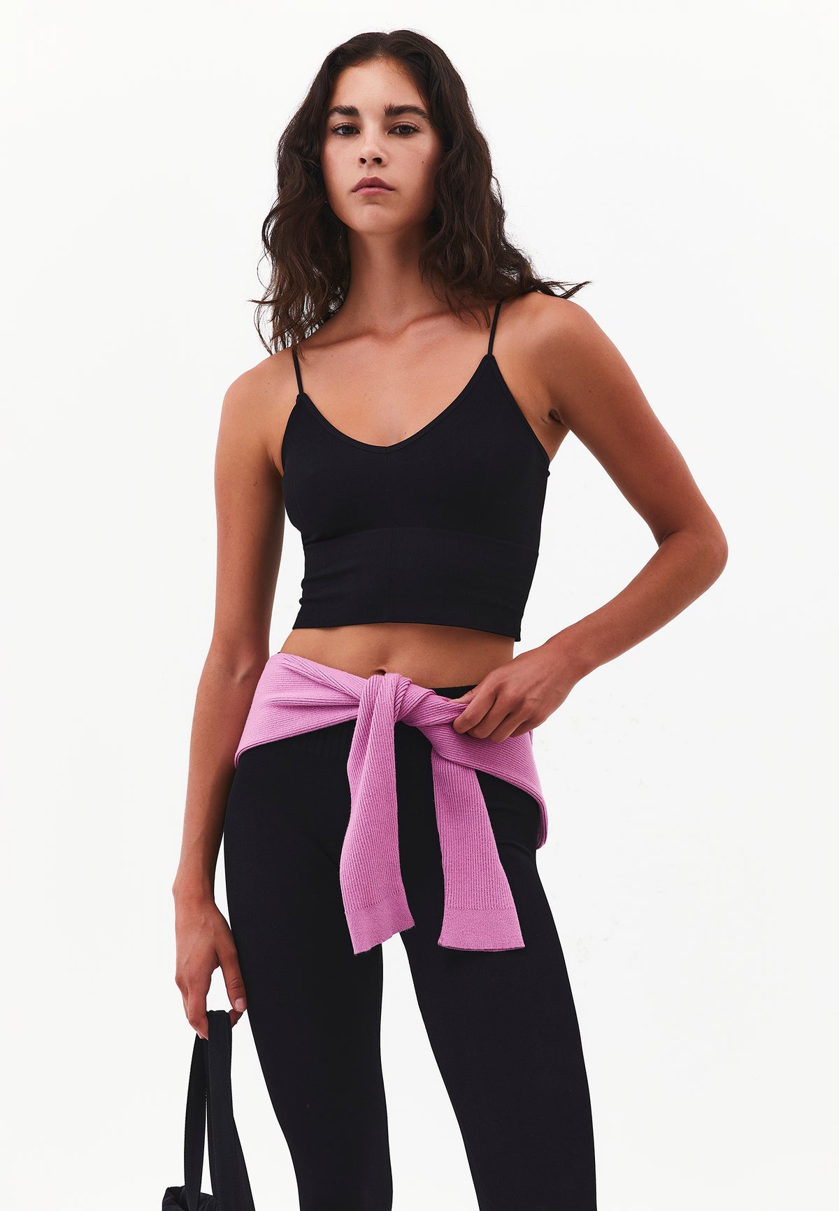 V-Neck Cropped Top - BLACK