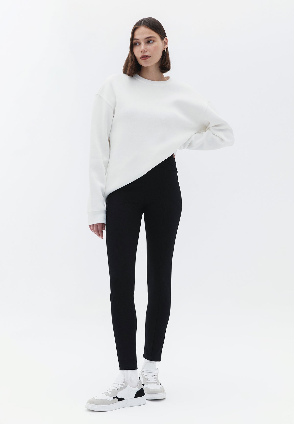 Cut Out Detailed High Waist Long Leggings - Black