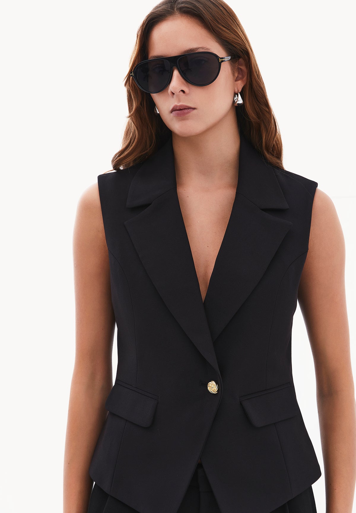 Double-Breasted Collar Buttoned Vest - BLACK