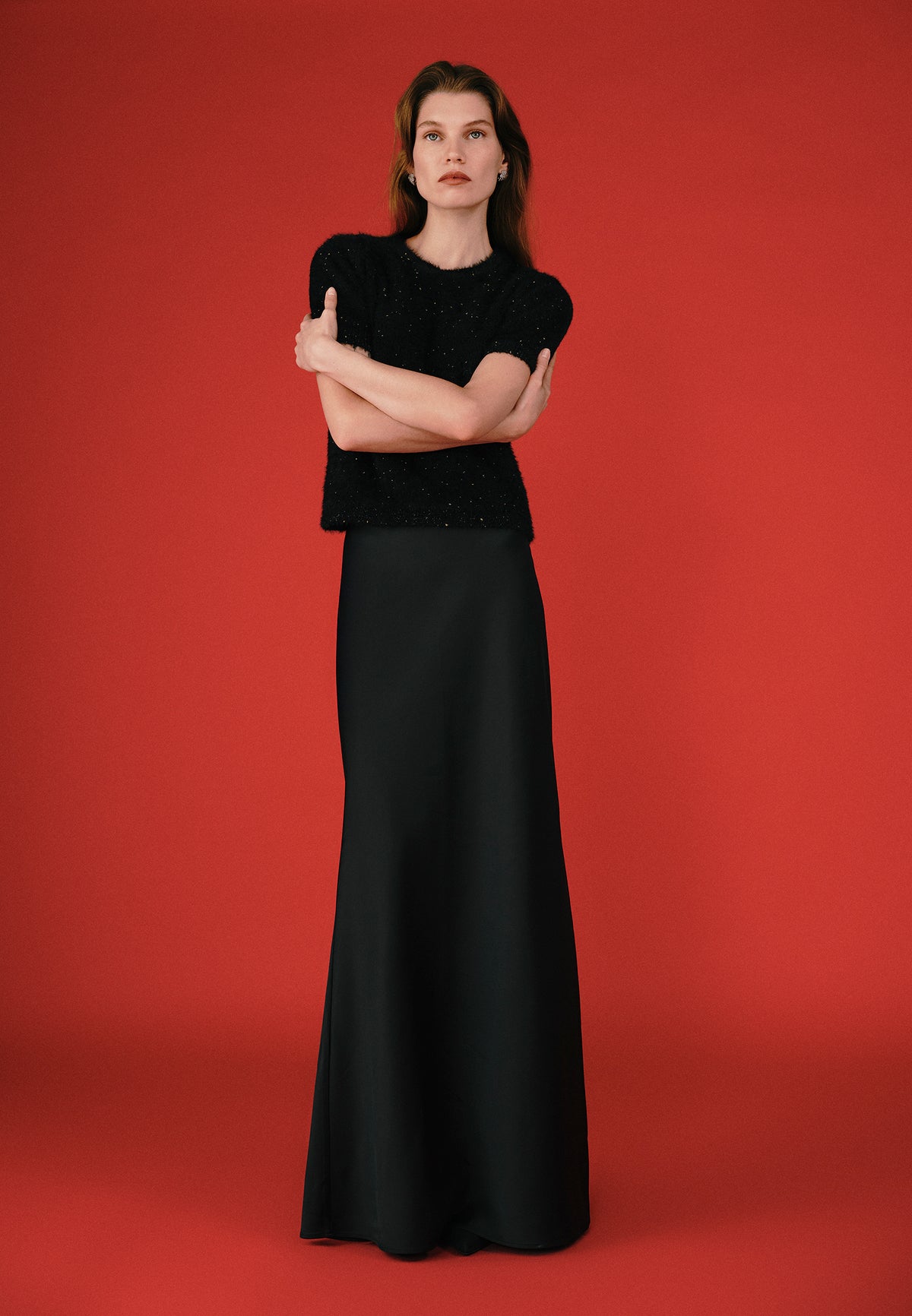 High Waist Slim Fit Long Skirt - Black