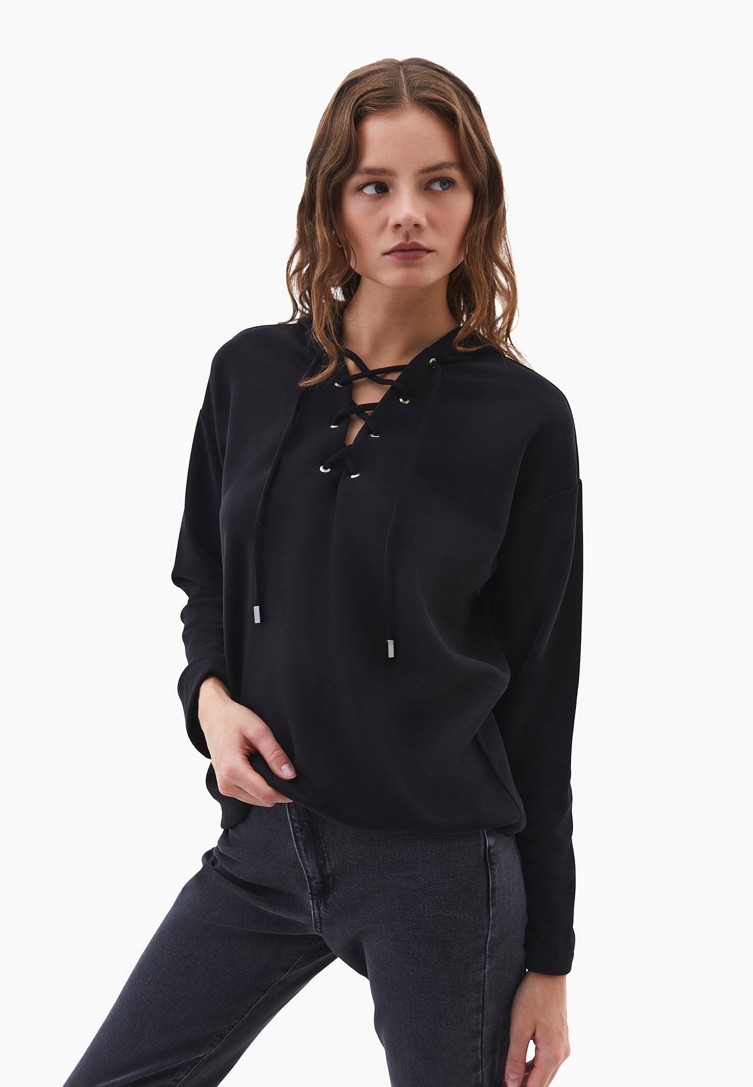 Hooded oversized sweatshirt - BLACK