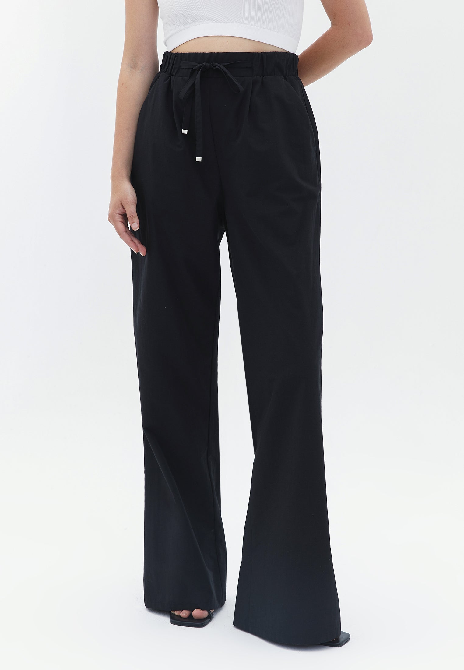 High waist wide leg pants - BLACK