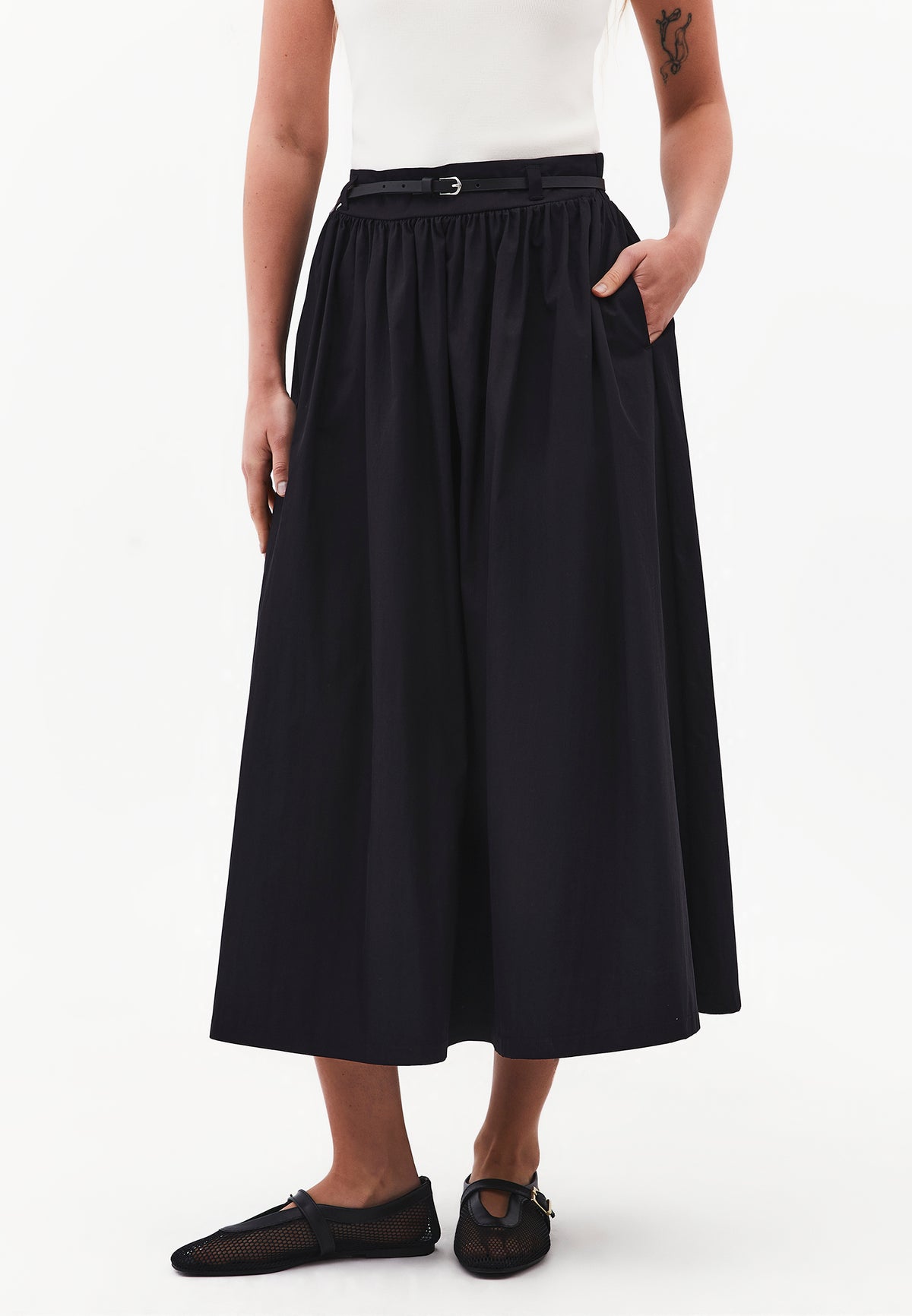 Long Flared Skirt - BLACK