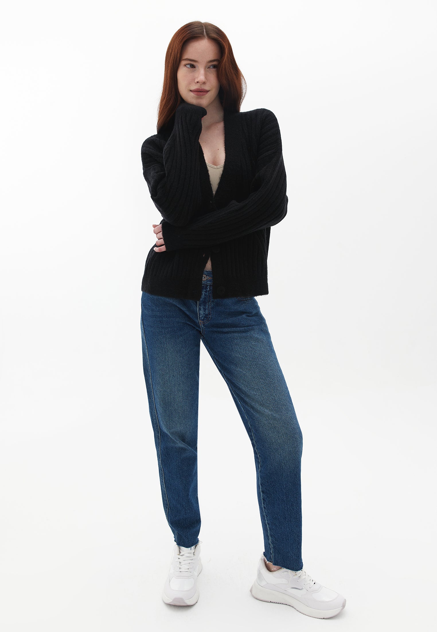 Tunic Cardigan Women Long Sleeve Batwing Sleeve - BLACK