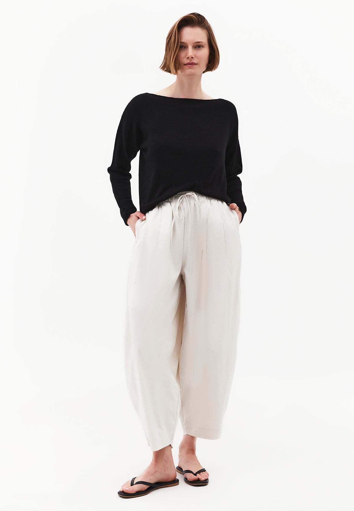 Boat Neck Bouclé Sweater - BLACK