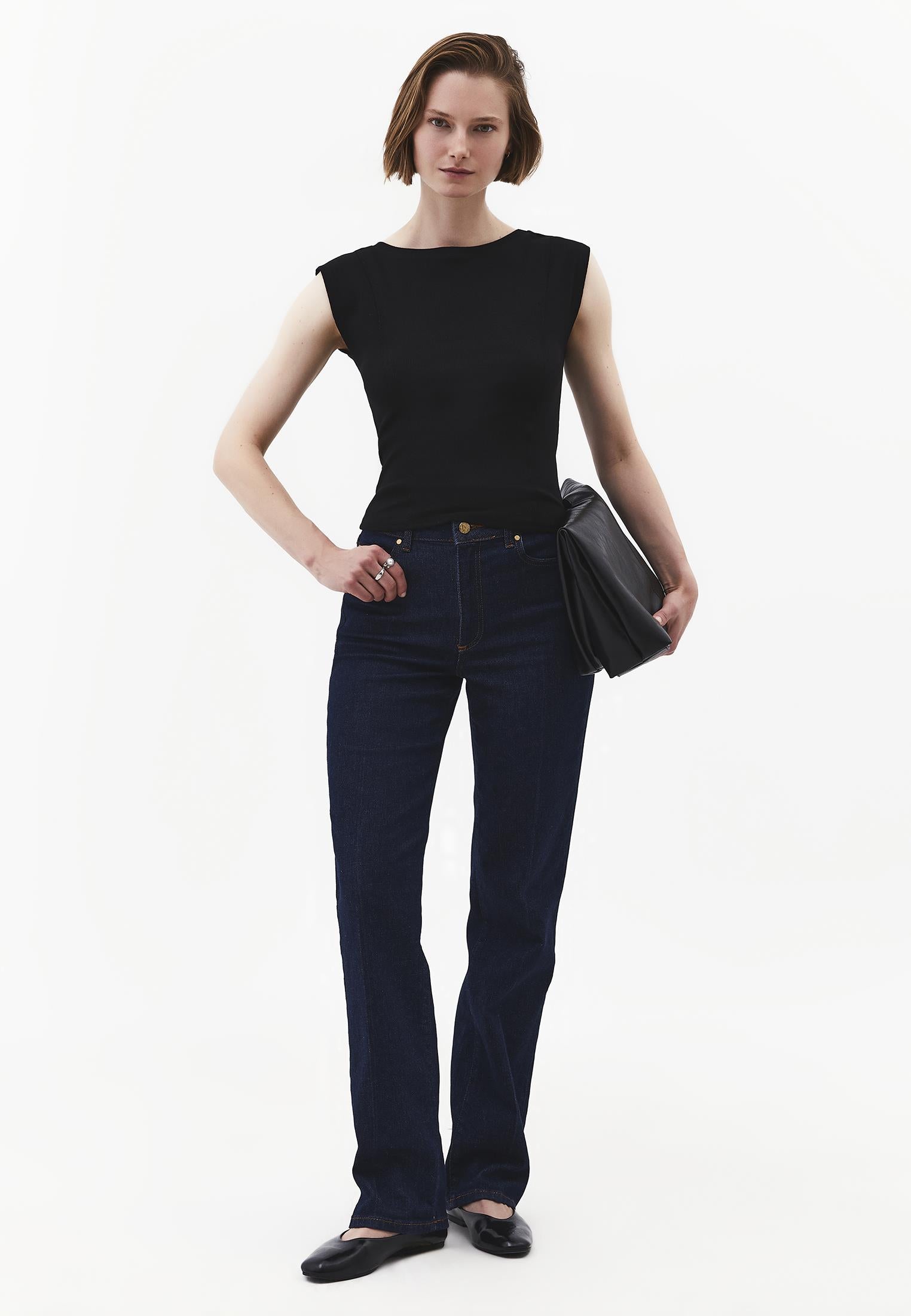 Boat Neck Sleeveless T-Shirt - BLACK